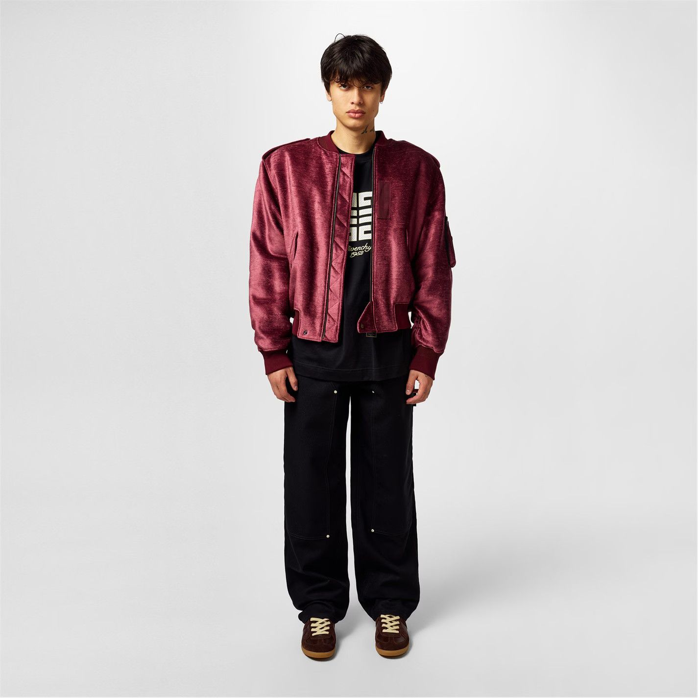 Givenchy o1w1db10925 Velvet Bomber Jacket in Burgundy Size US XL / EU 56 / 4 - 2 Thumbnail