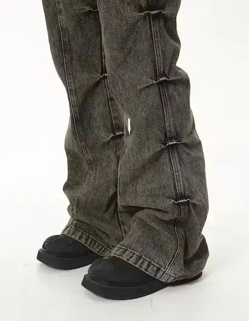 Hypebeast Grunge Stack Washed Gray Denim Jeans Size US 32 / EU 48 - 3 Thumbnail