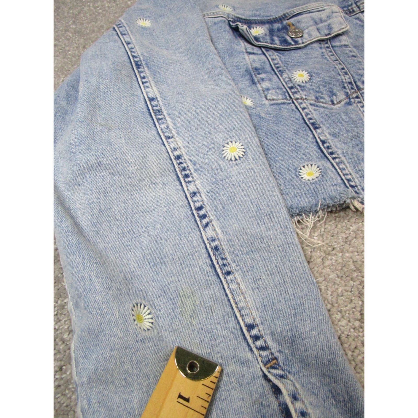 Mavi Mavi Jacket Mens L Blue Denim Cropped Pleated Cotton Short Sleeve Button Jacket Womens Regular Size L Blue Denim Pleated Basic Jacket 90s? Size L / US 10 / IT 46 - 5 Thumbnail