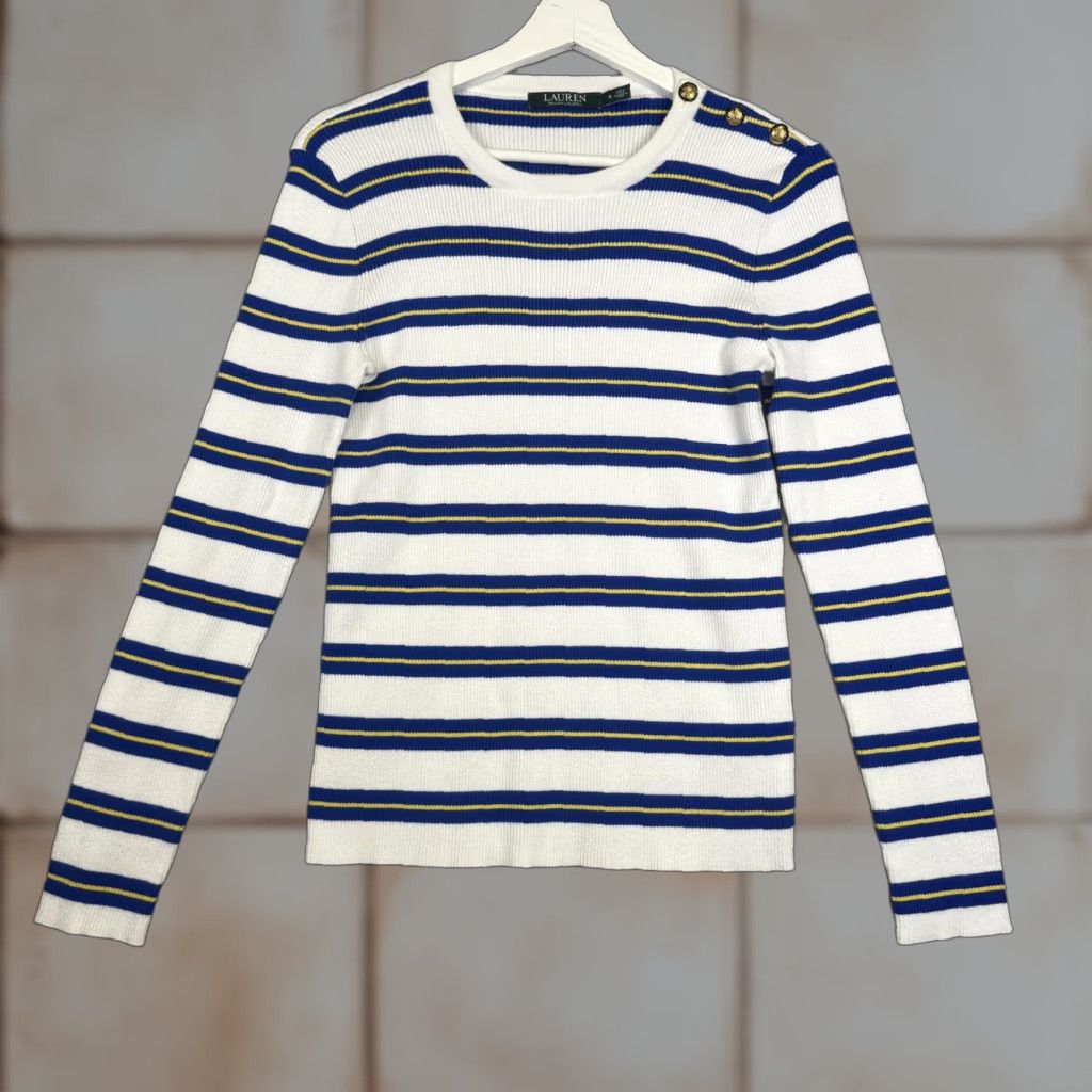 Ralph Lauren Lauren Ralph Lauren Shirt Womens M White Long Sleeve Blue Top Size M / US 6-8 / IT 42-44 - 1 Thumbnail
