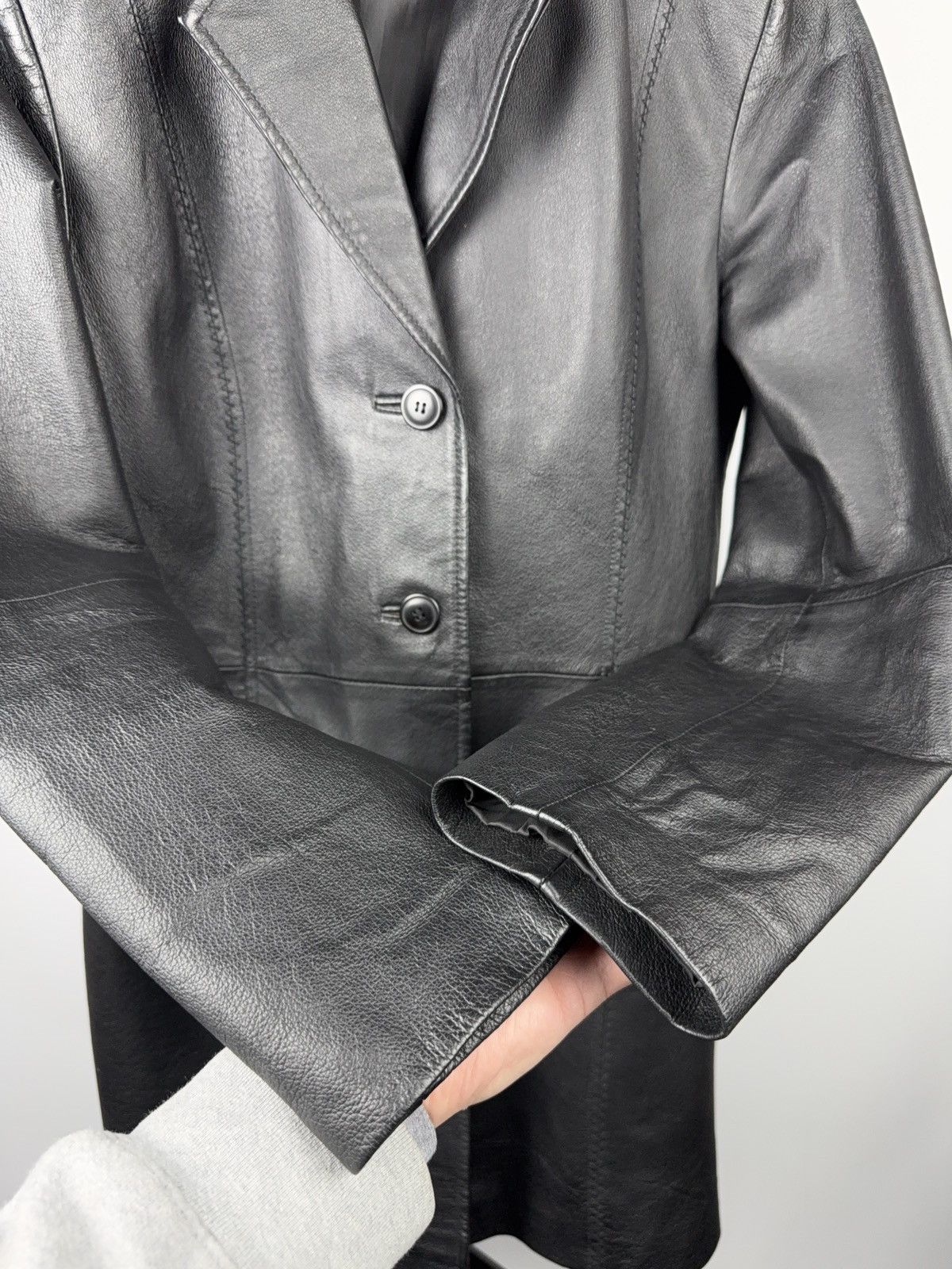 Genuine Leather Vintage 90s Japanese Avant Garde Black Real Leather Coat M Size M / US 6-8 / IT 42-44 - 7 Thumbnail