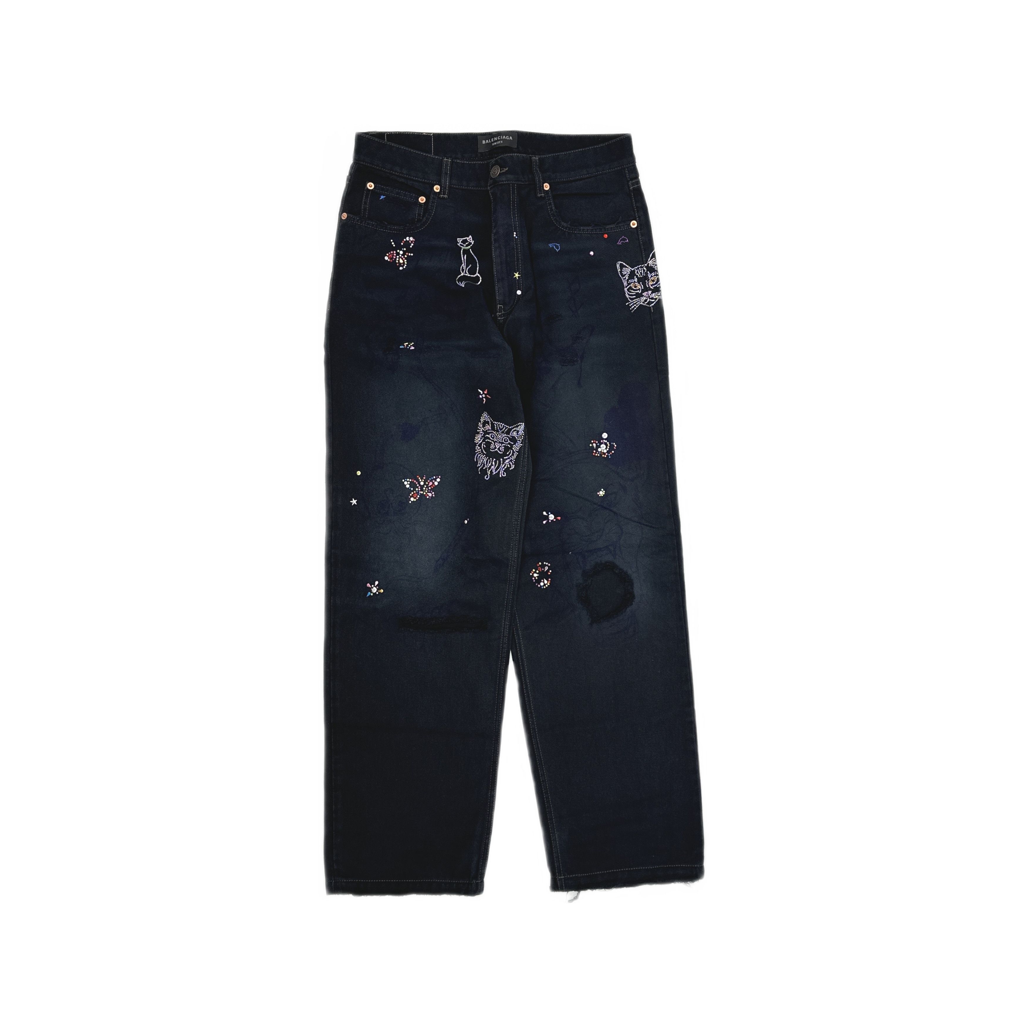 Balenciaga Balenciaga Embellished Cat Denim Jeans Size 27 Size US 27 - 1 Thumbnail