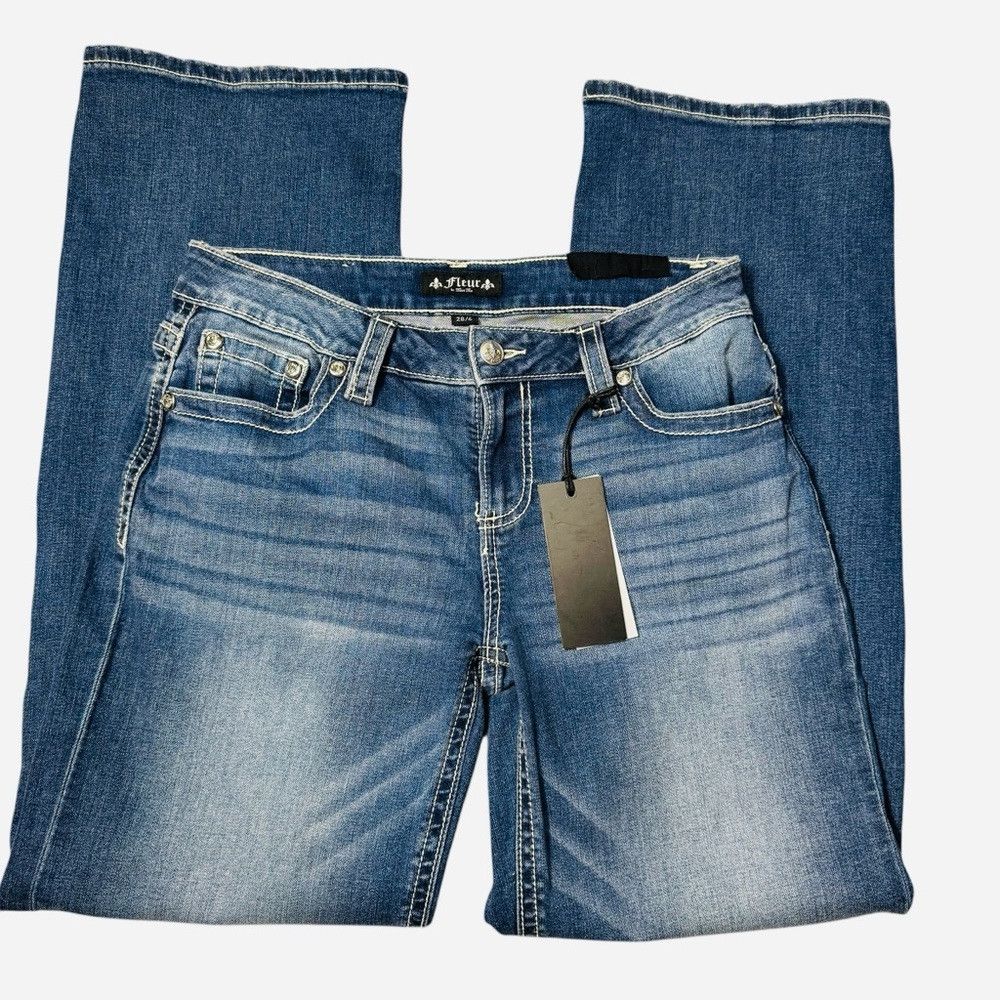 Miss Me NWT New Fleur By Miss Me Slim Wide Embroidered Back Jeans S Size 28" / US 6 / IT 42 - 1 Thumbnail