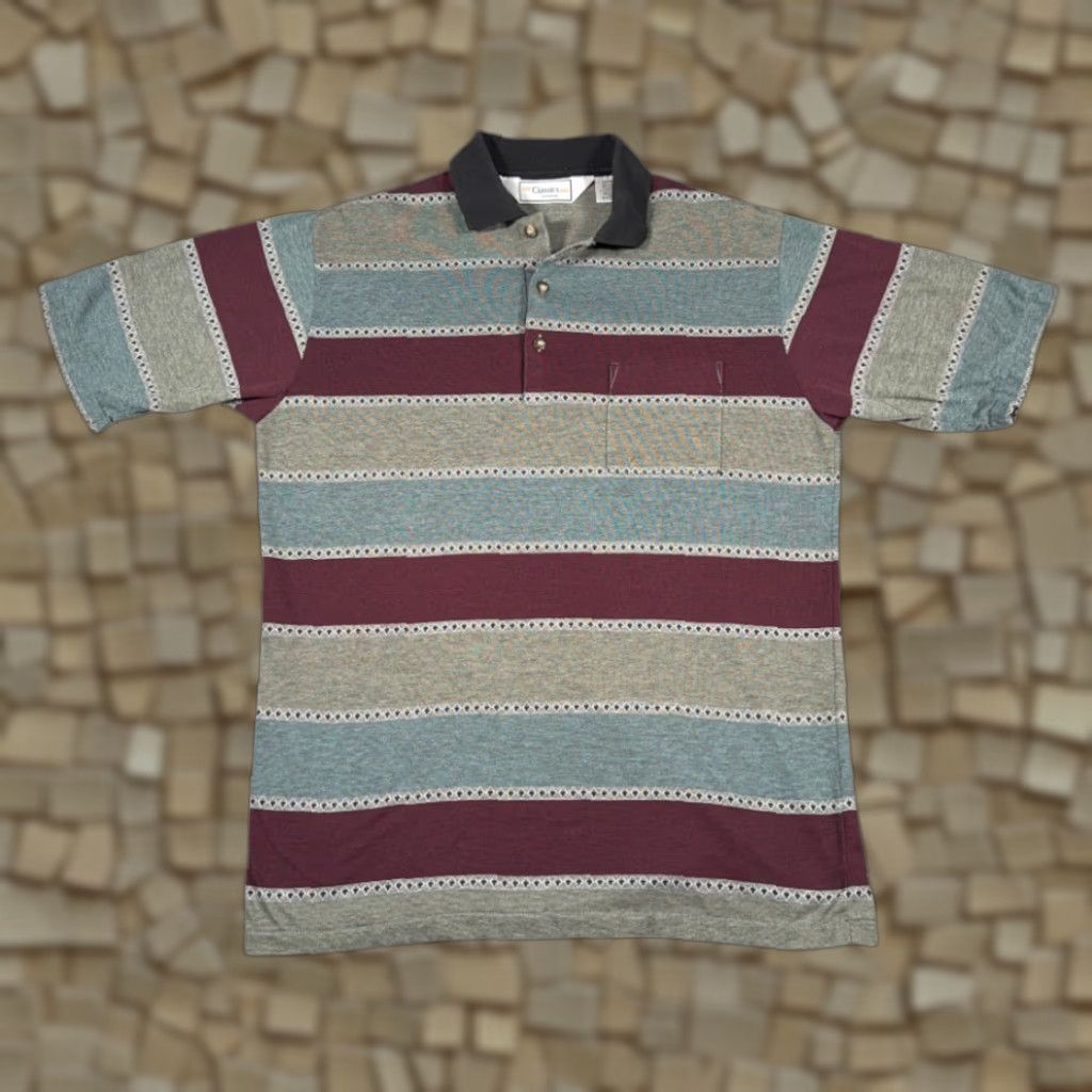 Vintage VINTAGE Classics by Palmland Polo Shirt Adult MEDIUM Gray Striped 90s Golf Shirt Mens Size US M / EU 48-50 / 2 - 1 Thumbnail