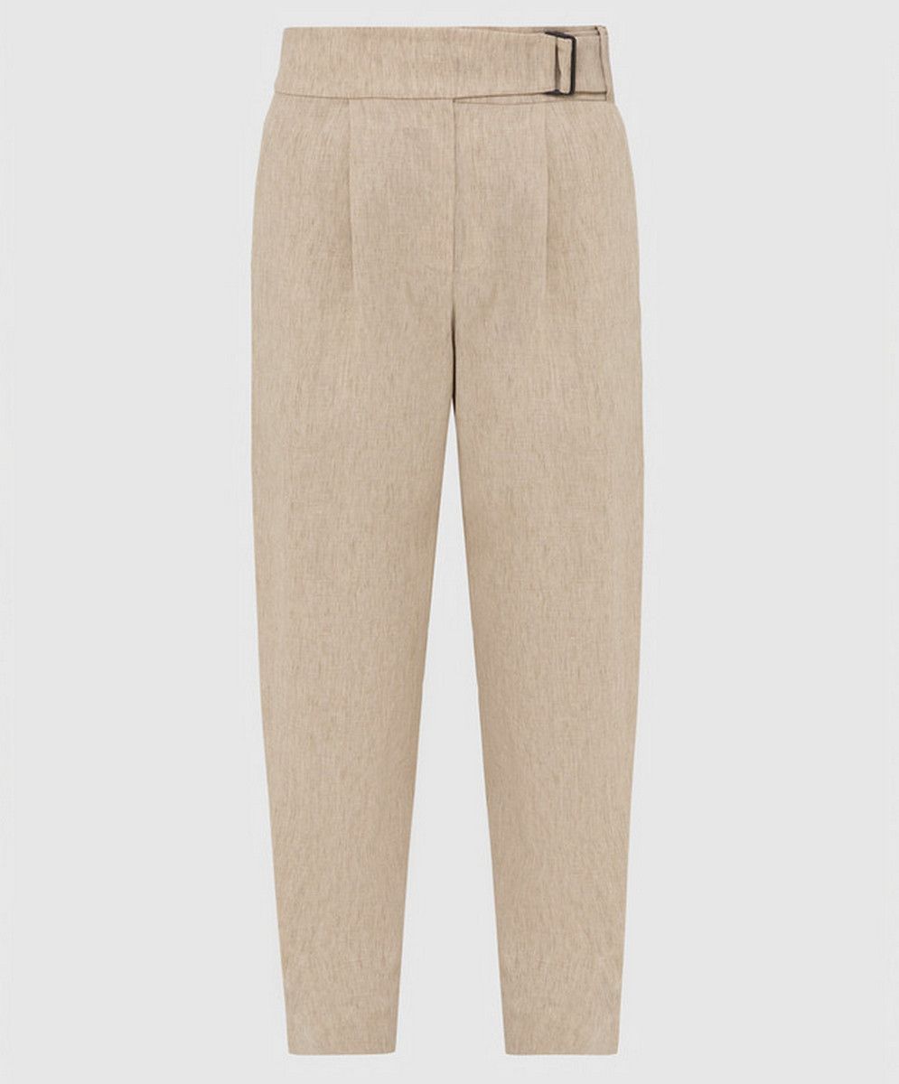 Brunello Cucinelli BRUNELLO CUCINELLI beige belted pleated linen pants 8 44 Size 30" / US 8 / IT 44 - 2 Thumbnail