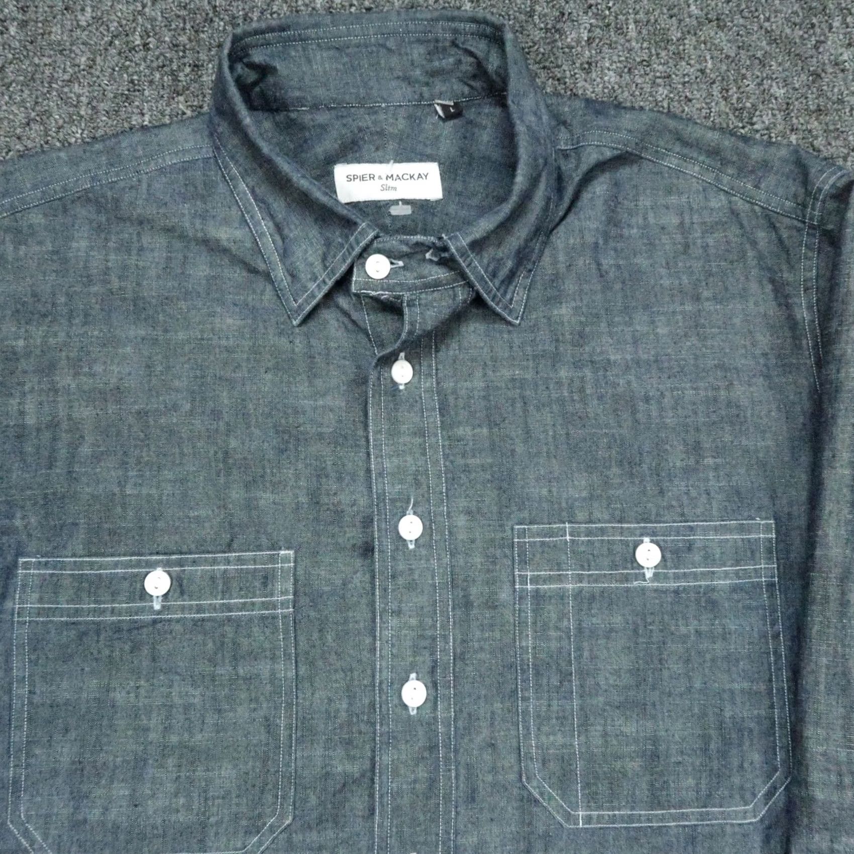 Vintage Spier & Mackay Shirt Mens Large Blue Chambray Long Sleeve Button Up Slim Work Size US L / EU 52-54 / 3 - 2 Thumbnail