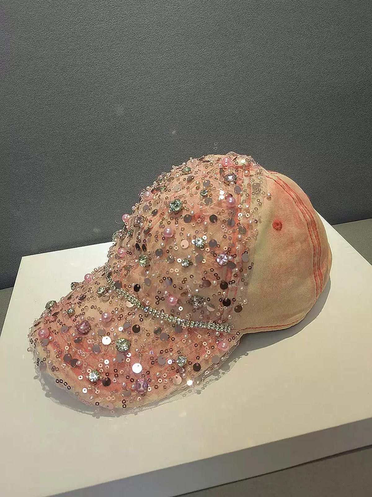 Japanese Brand Pink Embellished Sequin Baseball Cap, Women's Hat Size ONE SIZE - 3 Thumbnail