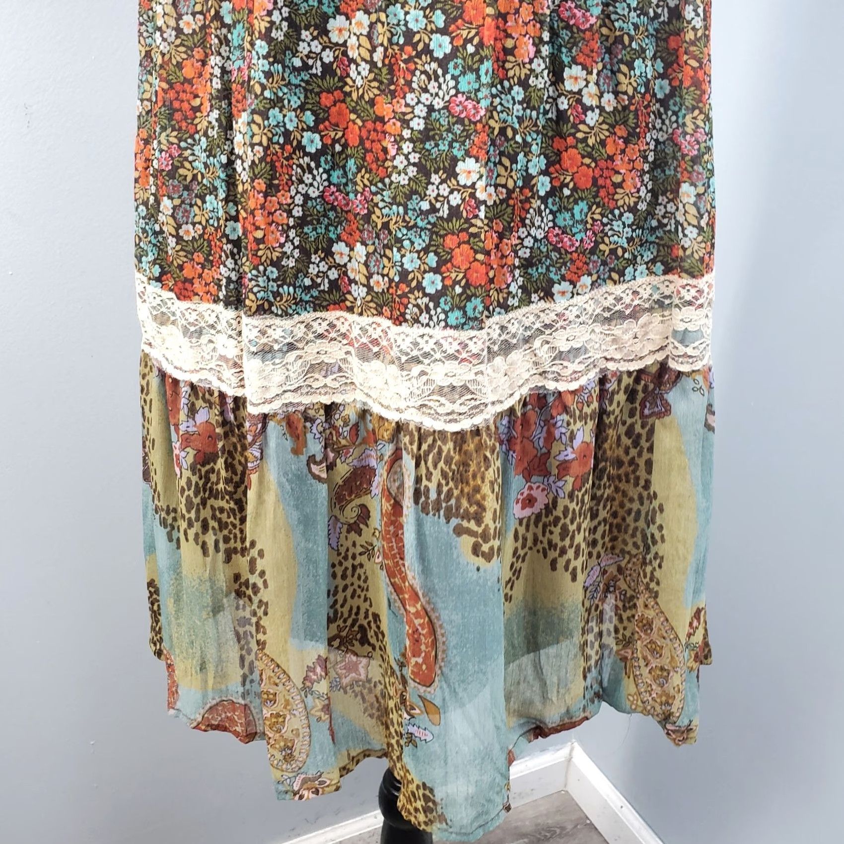 Vintage American Rag Cie Midi Dress Womens Small Multi Floral Lace Trim Boho Cottagecore Dress Size S / US 4 / IT 40 - 6 Thumbnail