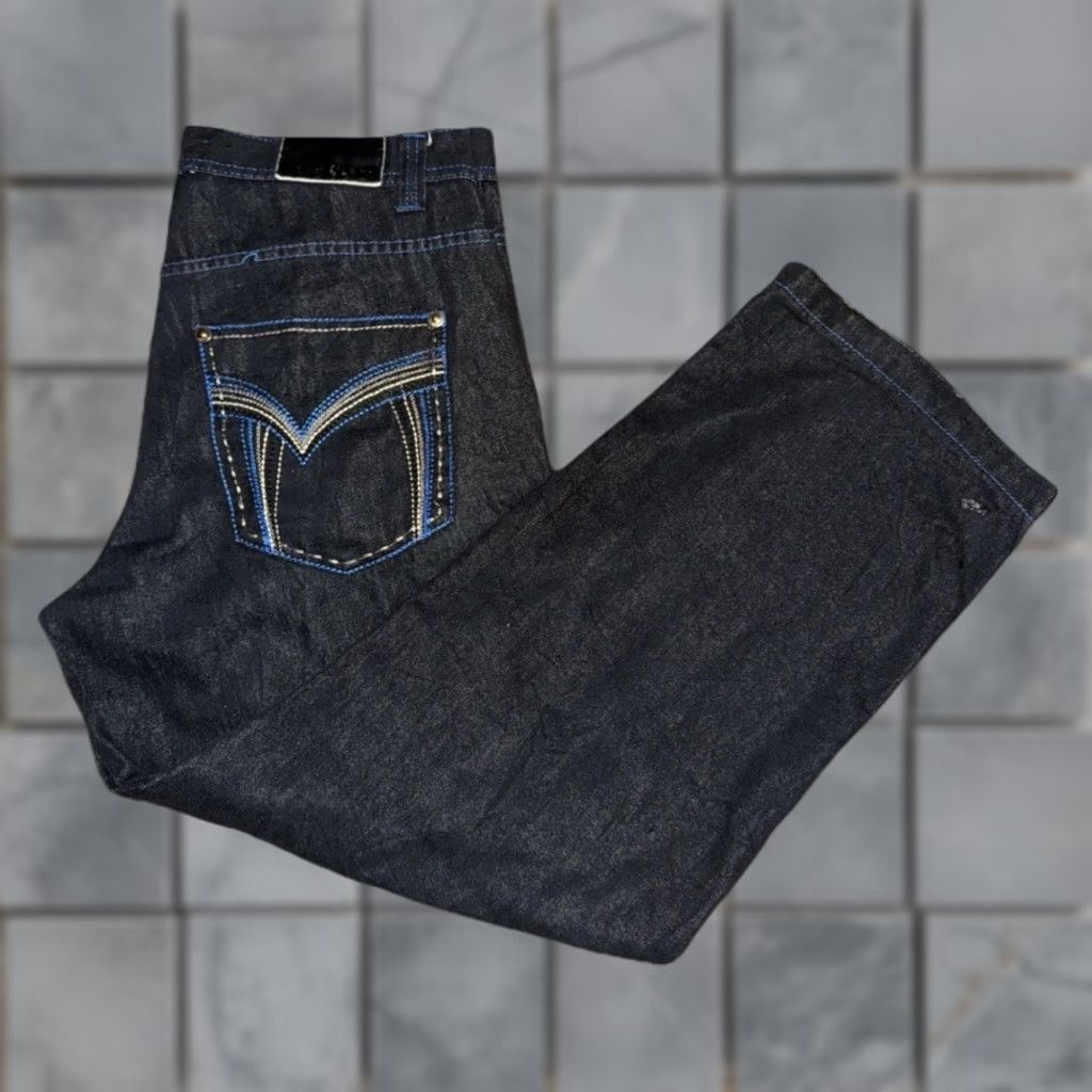 Vintage Designer Rich Kid Jeans Jeans 36x32 Dark Wash Distressed Y2K Skater Mens Regular 36 Blue Straight - Denim - Size US 36 / EU 52 - 1 Thumbnail