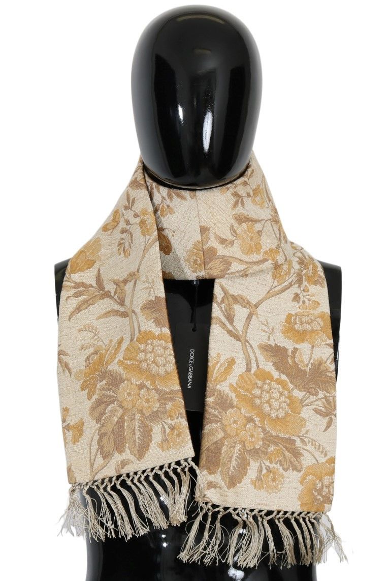 Elegant Beige Gold Jacquard Stole Men's Scarf