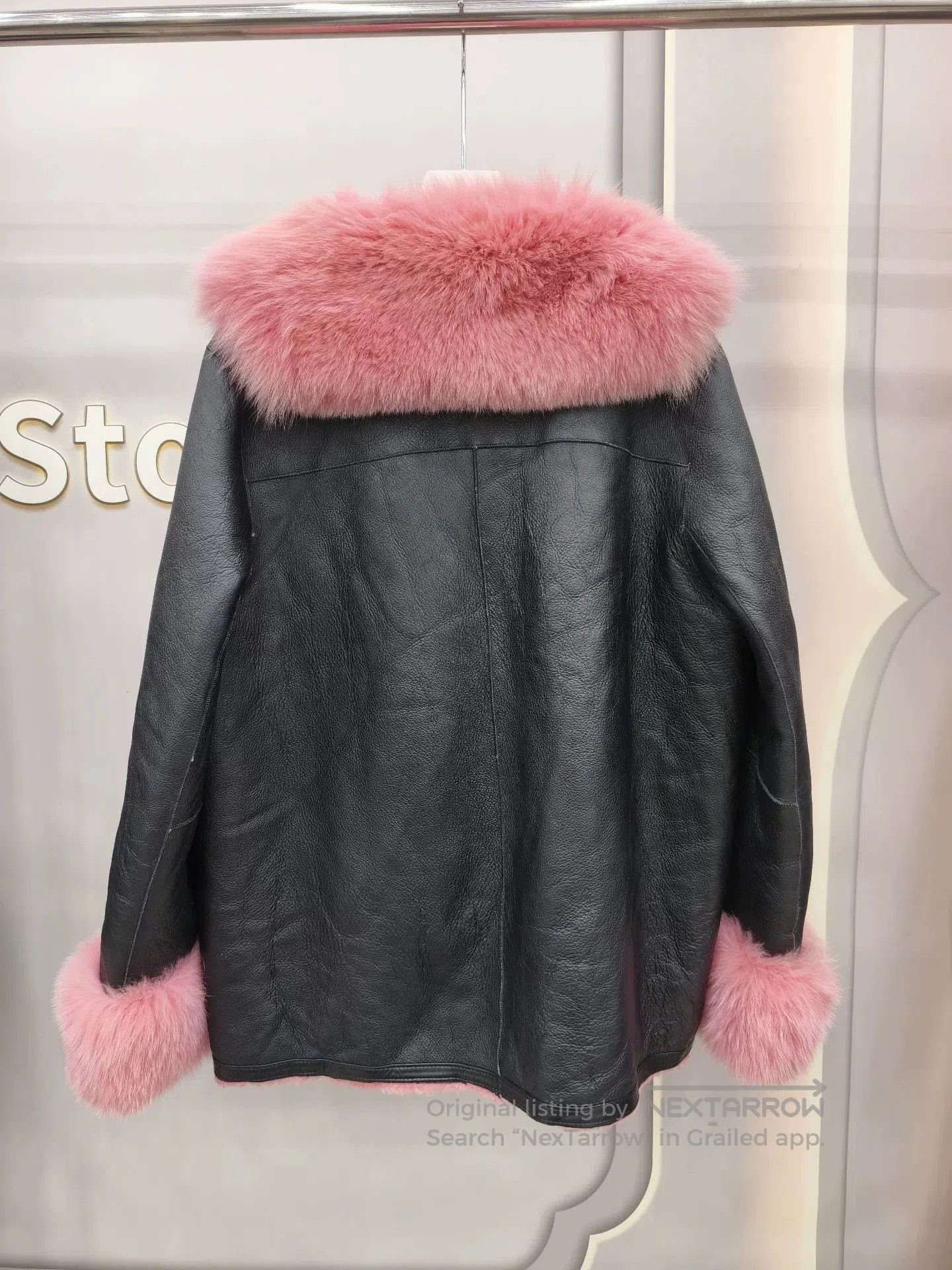 Japanese Brand Black Wool Leather Coat with Fox Fur Trim. Size XL / US 12-14 / IT 48-50 - 5 Thumbnail