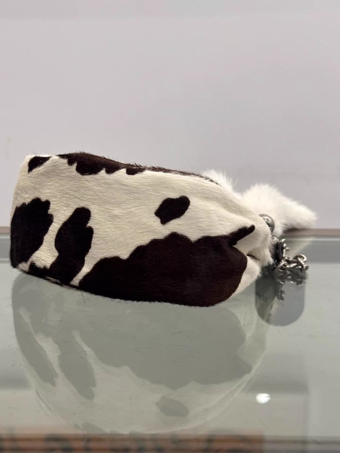 Miu Miu MIU MIU Colorblocked Cow Print Logo Horse Fur Tassel Bag Size ONE SIZE - 6 Thumbnail