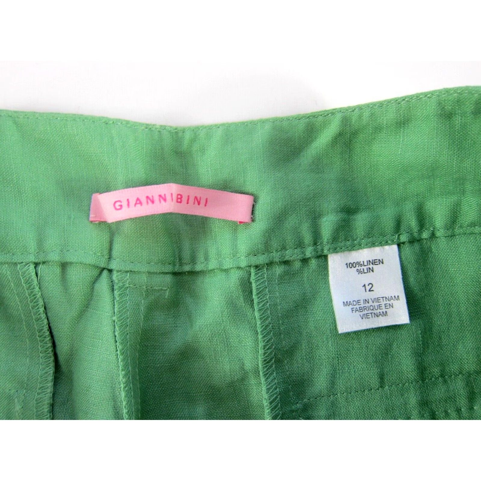 Vintage Gianni Binni 100% Linen Green Embroidered Pocket Cargo Wide Leg Capri Pant 12 Size 34" / US 12 / IT 48 - 4 Thumbnail