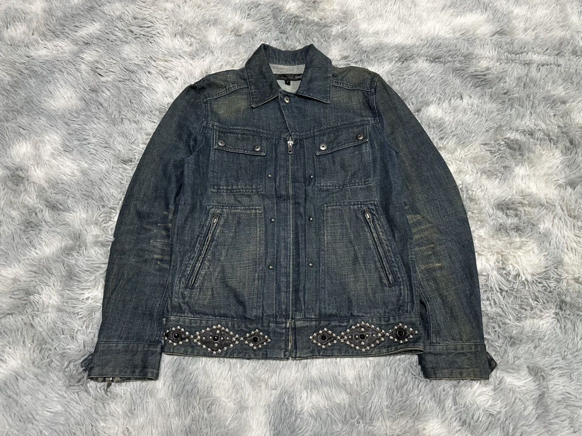 Schlussel 🔥Y2K Archived Schlussel Rhinestone Studded Denim Jacket Zip Size US M / EU 48-50 / 2 - 9 Thumbnail