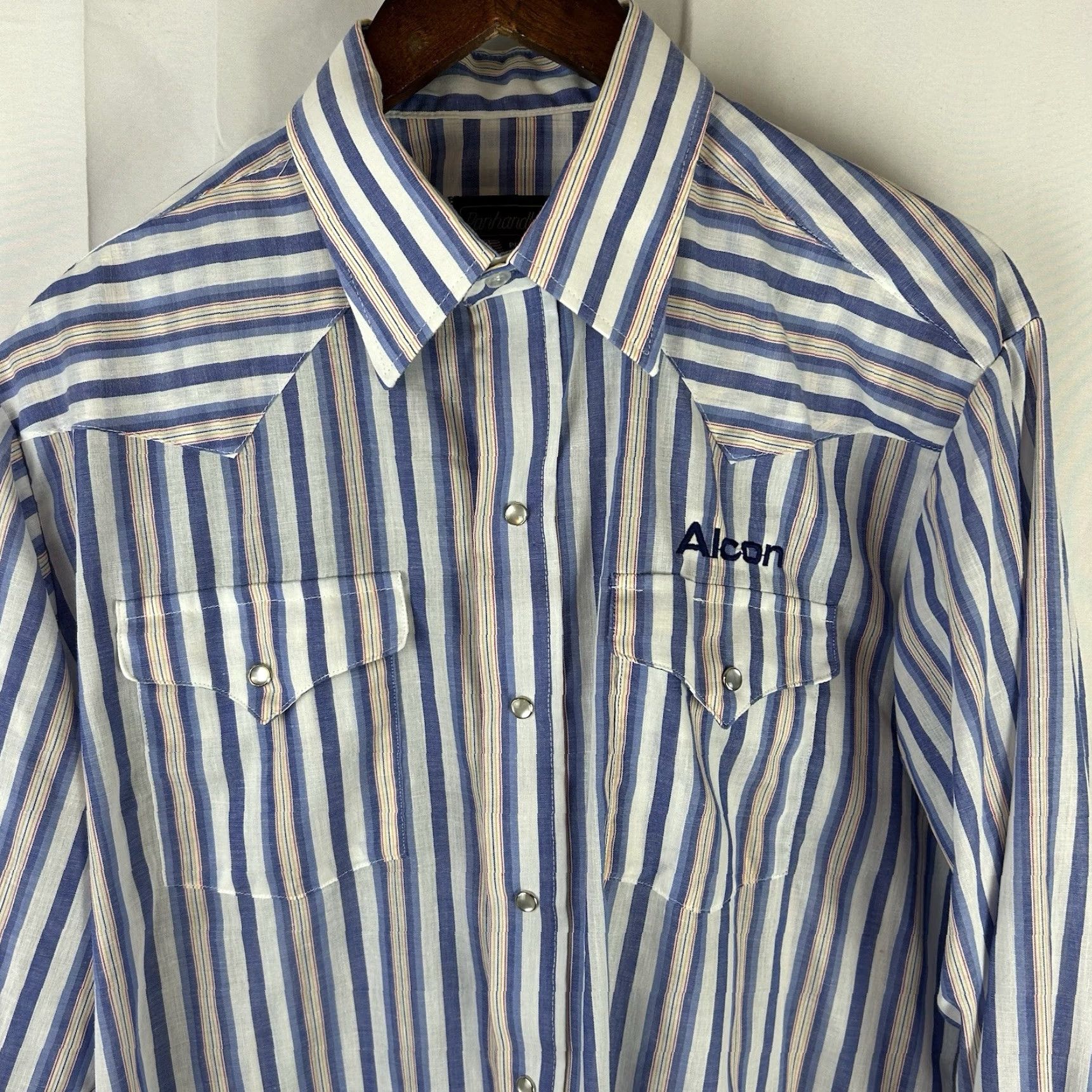 Vintage VINTAGE Panhandle Slim 16.5/35 Blue White Stripe Western Cowboy Pearl Snap Shirt Size US XL / EU 56 / 4 - 2 Thumbnail
