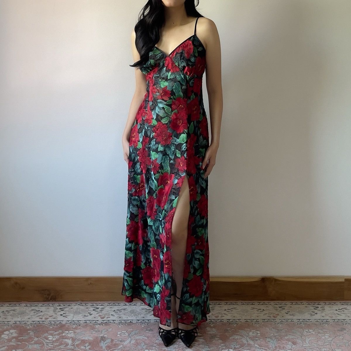Victoria's Secret Victoria’s Secret 1990s Floral Burnout Maxi Slip Dress (L) Size L / US 10 / IT 46 - 4 Thumbnail
