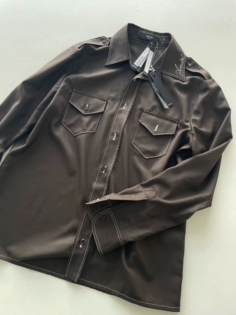 Amiri Amiri chocolate lapel embroidered epaulettes hunting shirt- Size US L / EU 52-54 / 3 - 2 Thumbnail