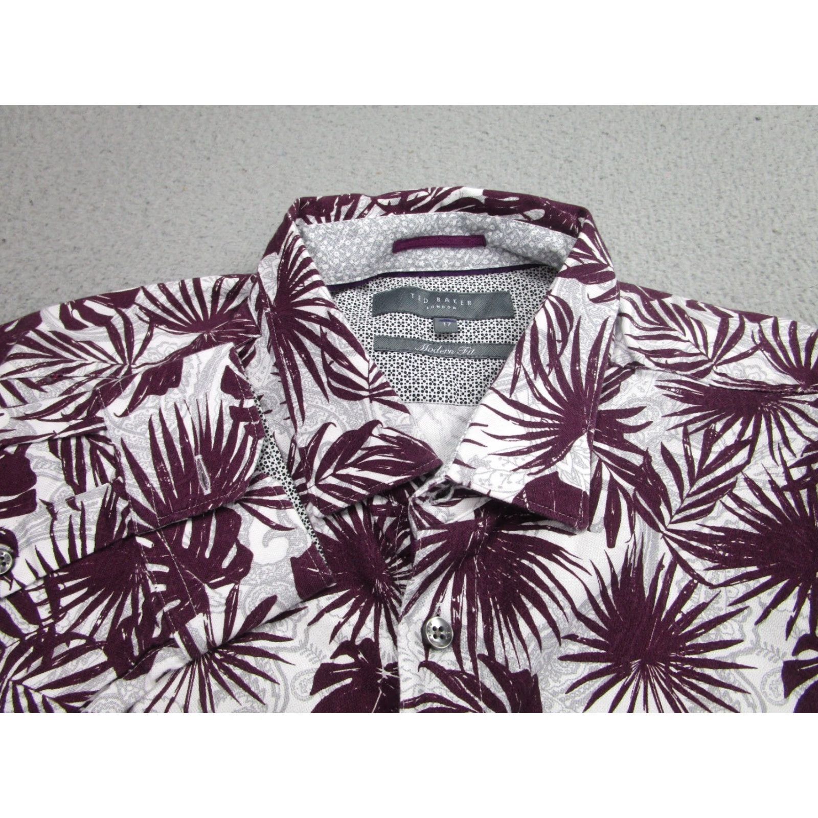 Ted Baker Ted Baker Shirt Mens XL Red Burgundy Floral Leaf Tropical All Over Print Button-Up Long Sleeve Mens Size US XL / EU 56 / 4 - 3 Thumbnail