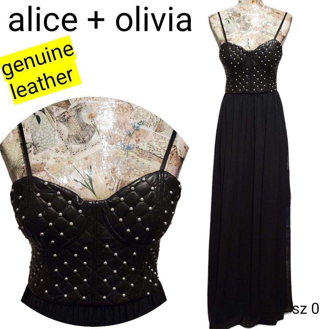 Alice + Olivia Alice & Olivia Leather Black Corset Maxi Dress Prom Gown Size XS / US 0-2 / IT 36-38 - 1 Thumbnail