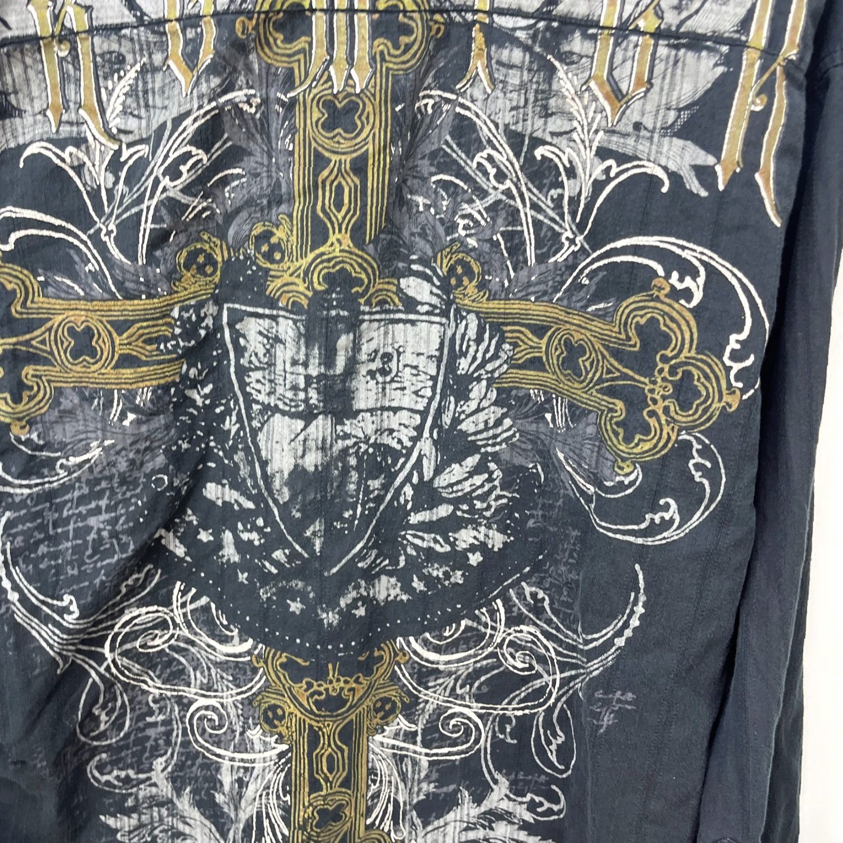 Affliction VINTAGE Cross MMA Y2K Affliction Jesse Pinkman Button-Up Long Sleeve Shirt 2XL Black Mens Jesus Pinkman? Size US XXL / EU 58 / 5 - 4 Thumbnail