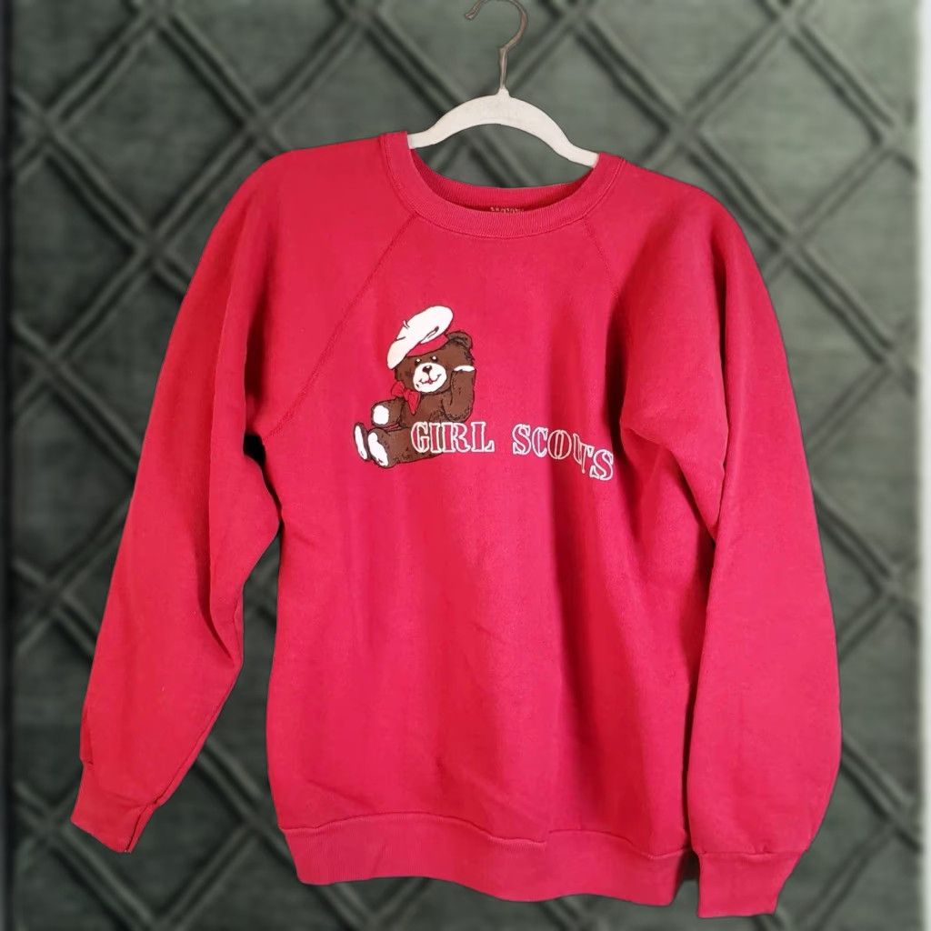 VINTAGE Velva Sheen Sweatshirt Unisex Adults Girls Scout Cookies Red Medium Crew Neck Long Sleeve 80s 90s
