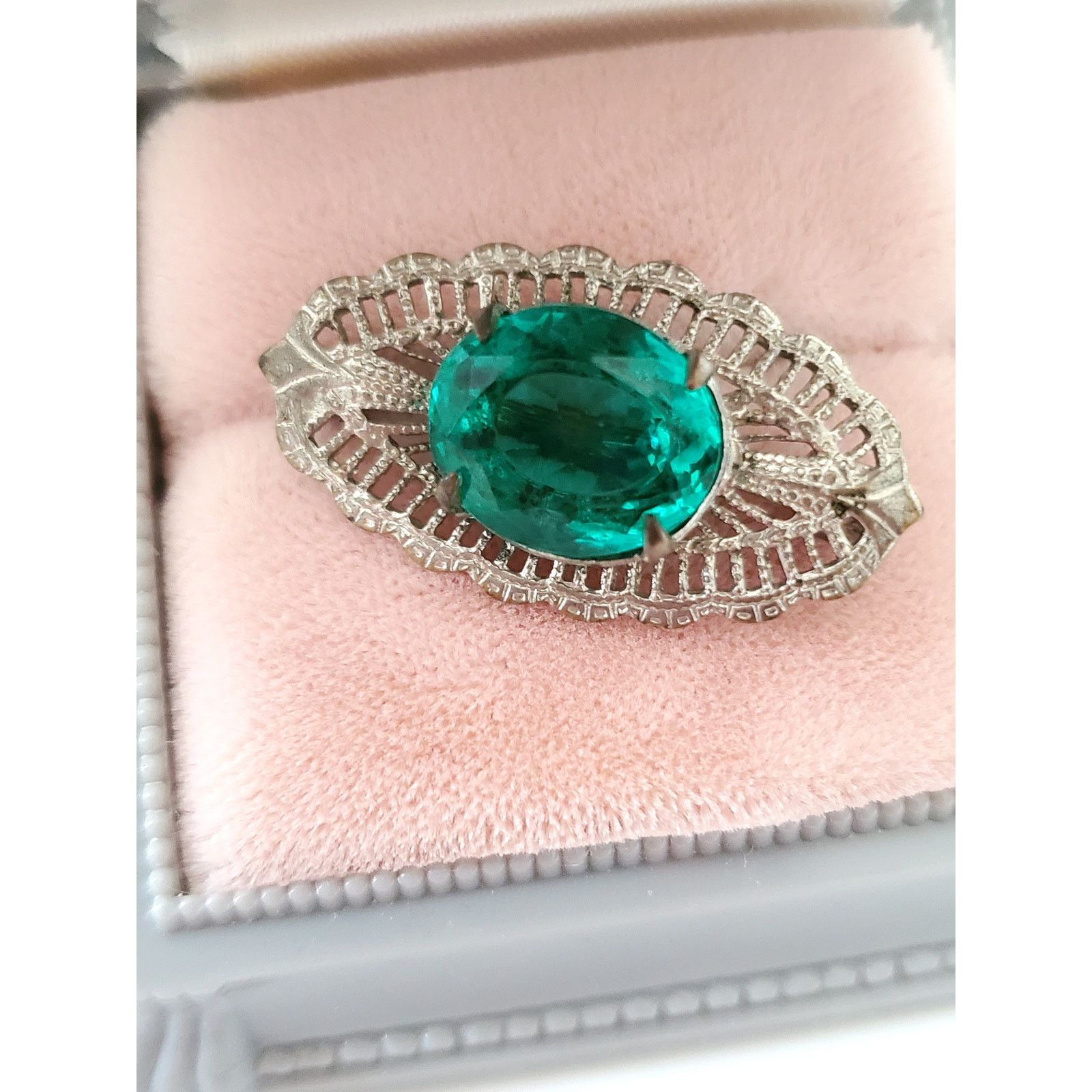 Other Antique Art Deco Green Glass Filagree Brooch Size ONE SIZE - 2 Thumbnail