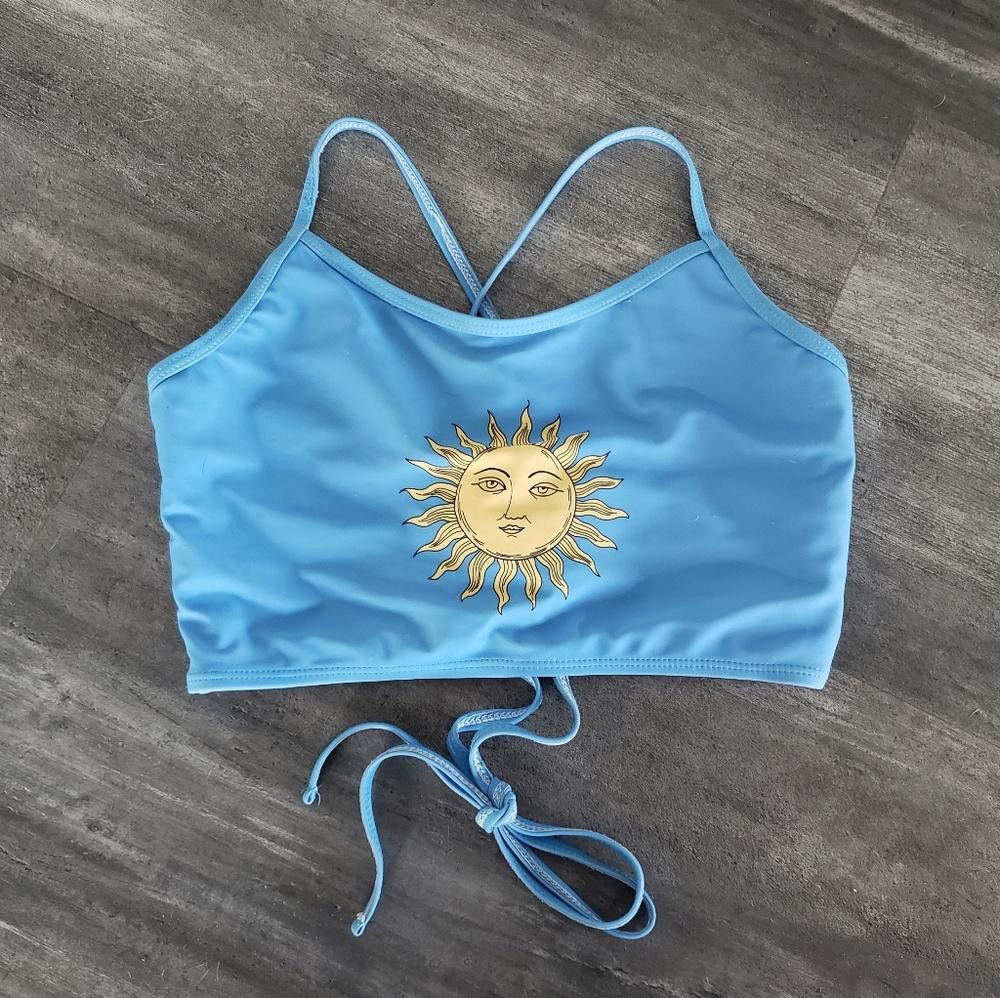 Designer Blue Sunshine Zaful High Neck Bikini Top Size ONE SIZE - 1 Thumbnail