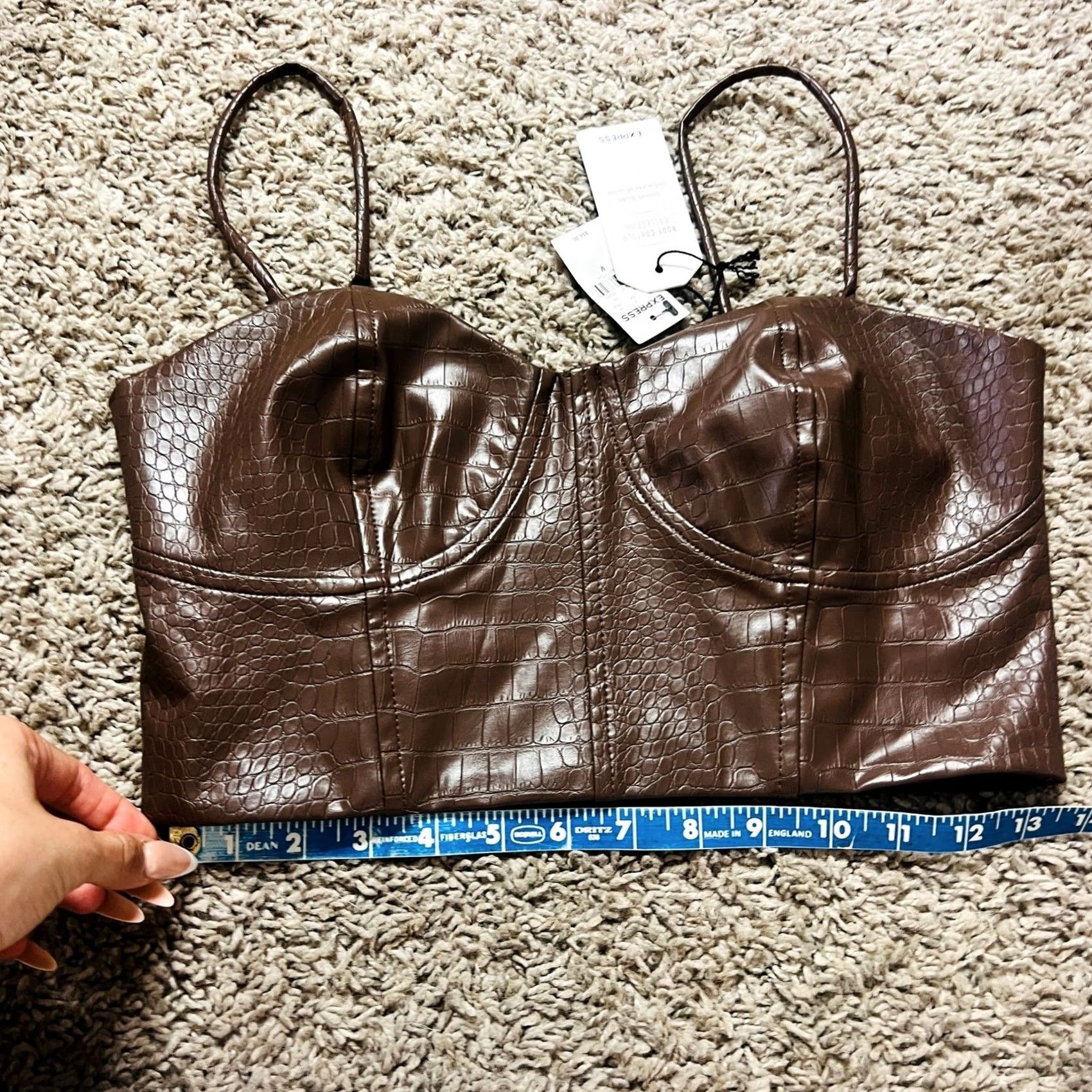 Express NWT Express Womens Body Contour Corset Leather Crop Coquette Brown M Tank Shirt Womens Retro 90s Vintage Brown M Size M / US 6-8 / IT 42-44 - 2 Thumbnail