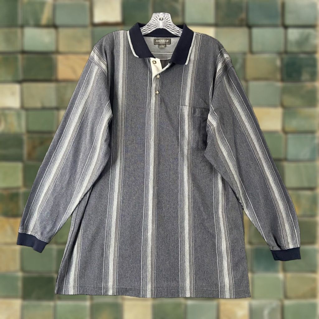 Vintage Knights Sportswear Shirt Men L Striped Gray White Long Sleeve Collared Button-Up Activewear Size US L / EU 52-54 / 3 - 1 Thumbnail