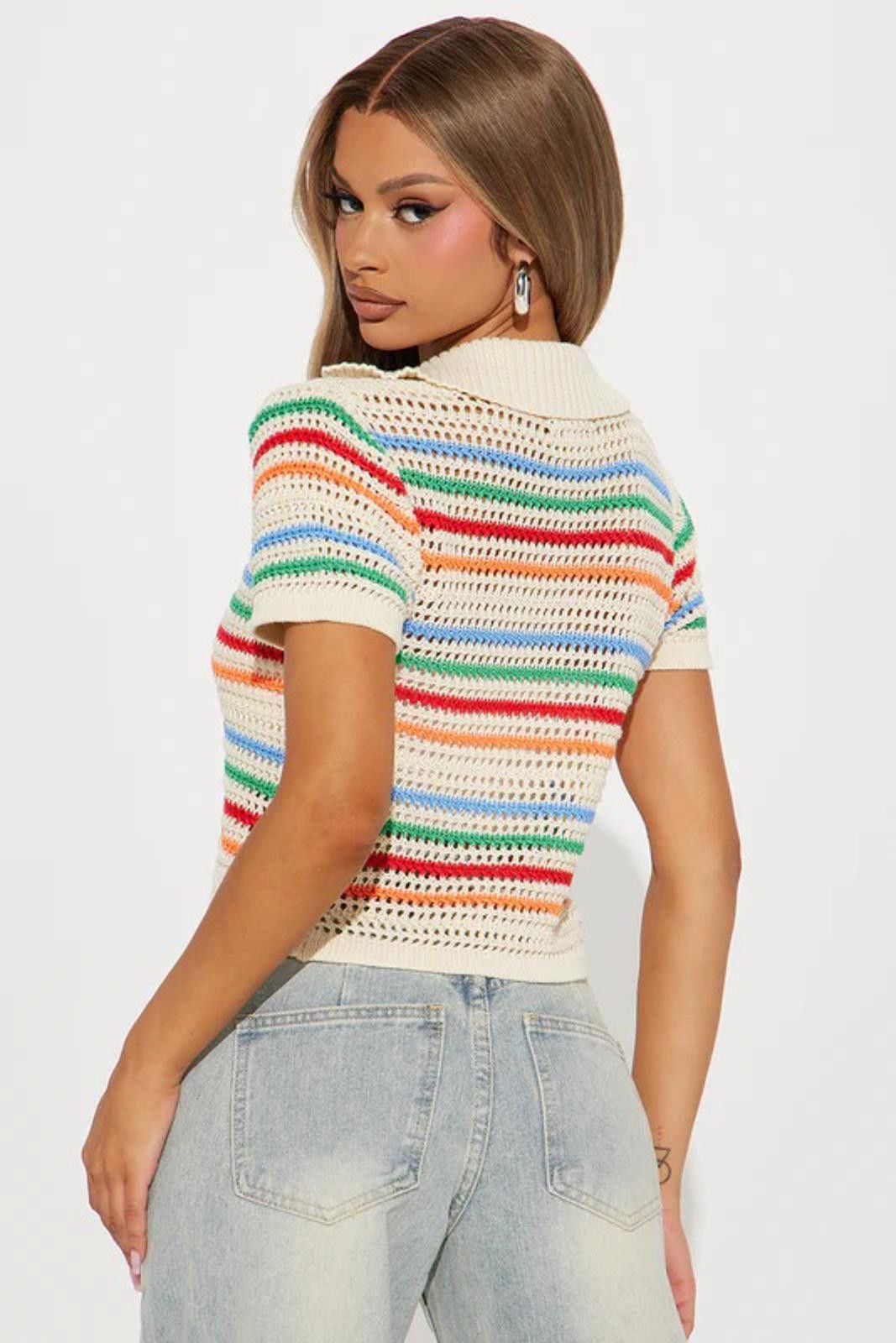 Fashion Nova Over The Rainbow Crochet Top - Taupe/combo Size XL / US 12-14 / IT 48-50 - 2 Thumbnail