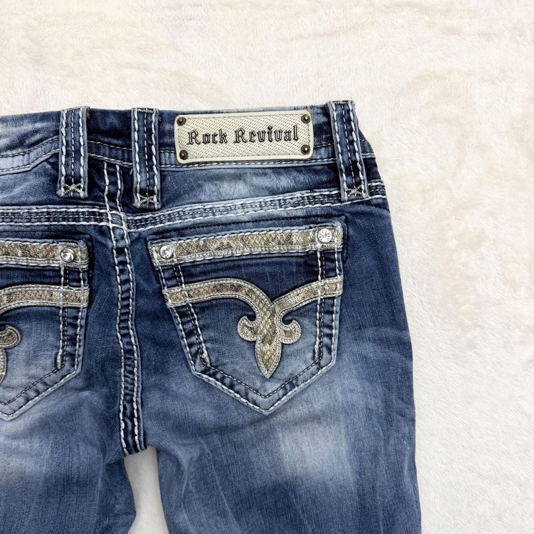 Vintage VINTAGE Rock Revival Nancy Jeans Womens 26x30 Blue Straight Distressed Embellished Denim Size 42" / US 20 - 2 Thumbnail