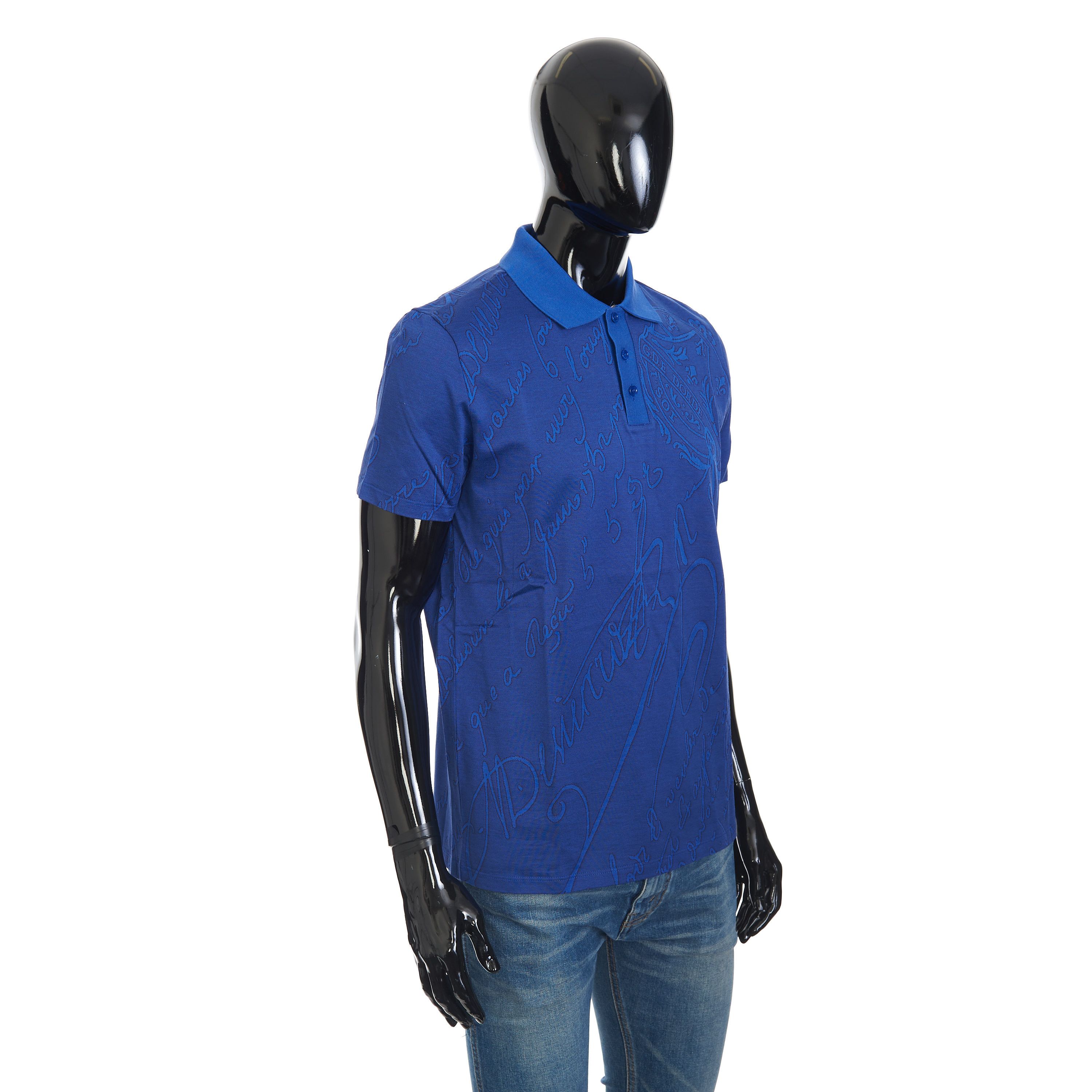 Berluti Polo Shirt In Vibrant Blue Scritto Jacquard Jersey Cotton Size US XS / EU 42 / 0 - 8 Thumbnail