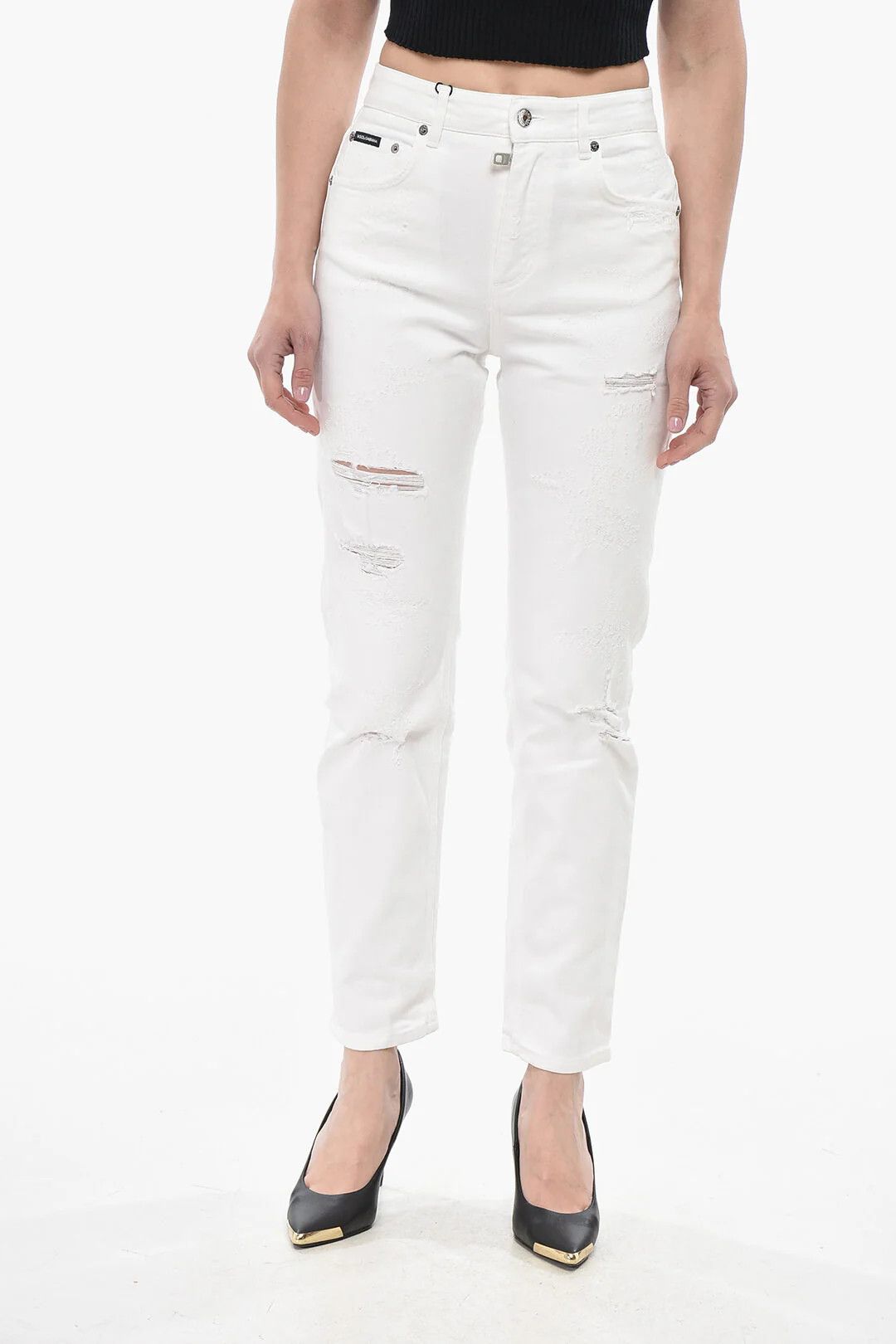 Dolce & Gabbana og1mm0426 Distressed Cotton Skinny-Fit Jeans in White Size 26" / US 2 / IT 38 - 1 Thumbnail
