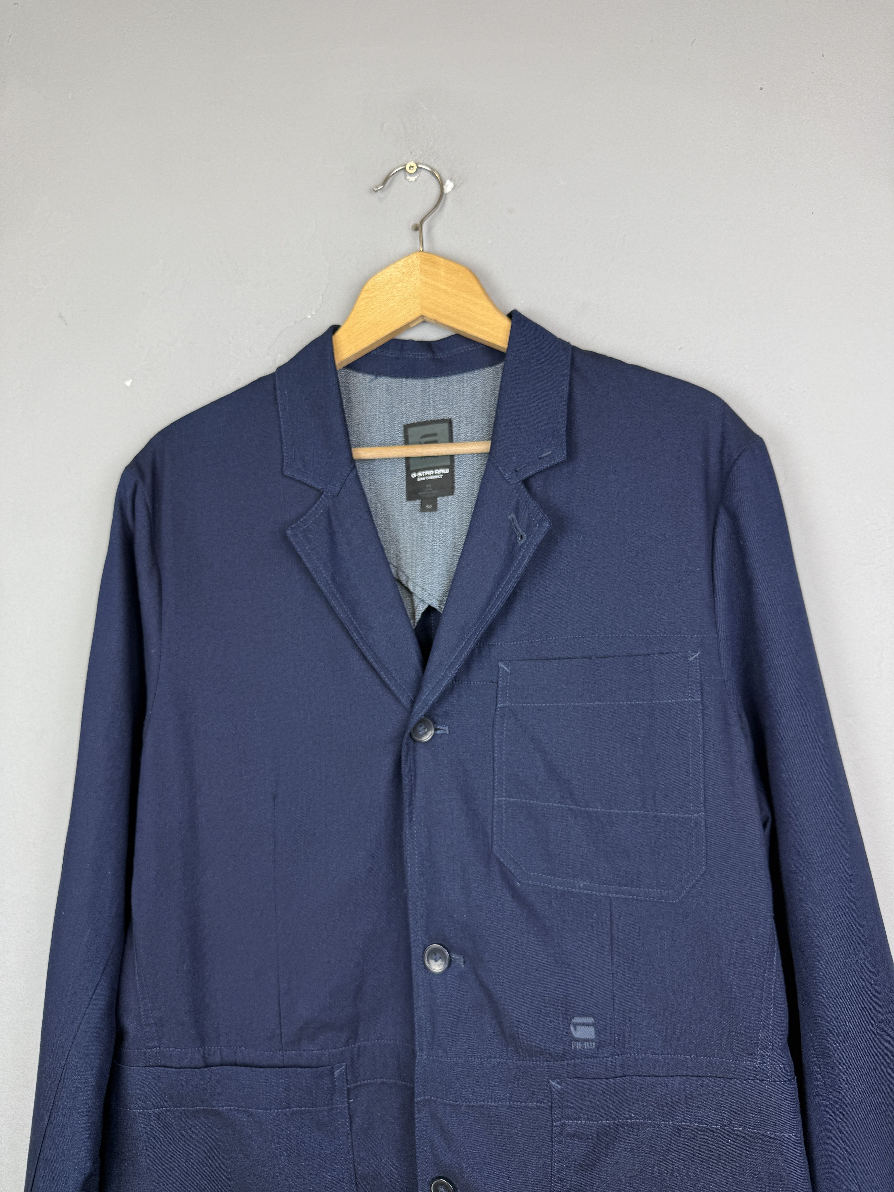 Designer G-Star Raw Shattor Omega Blazer Cotton Jacket 3 Button Navy Size 52R - 2 Thumbnail