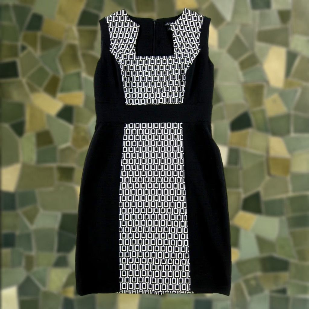 Vintage TAHARI Arthur Levine Black White Geometric Sleeveless Sheath Tank Dress 4P Size S / US 4 / IT 40 - 1 Thumbnail