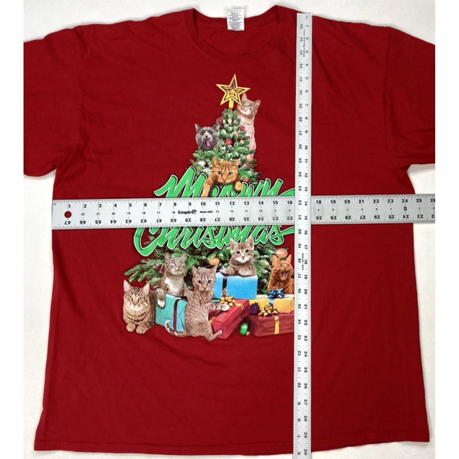 Vintage Merry Christmas Cat Tree Graphic T-shirt Men XXL Red Short Sleeve Cats Size US XXL / EU 58 / 5 - 5 Thumbnail