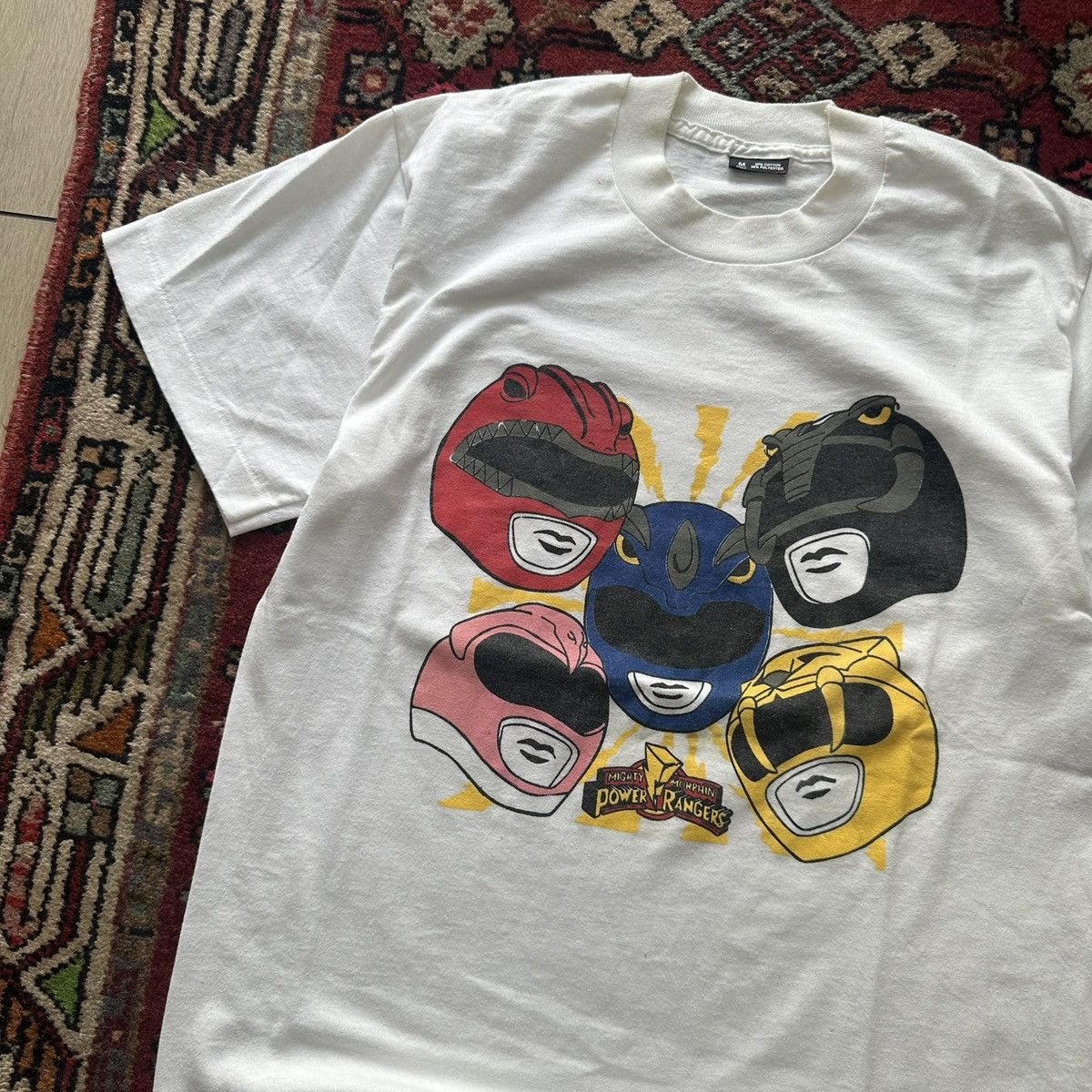 Vintage Vintage 90s Power Rangers Helmet Graphic Tee Size M White Size US M / EU 48-50 / 2 - 2 Thumbnail