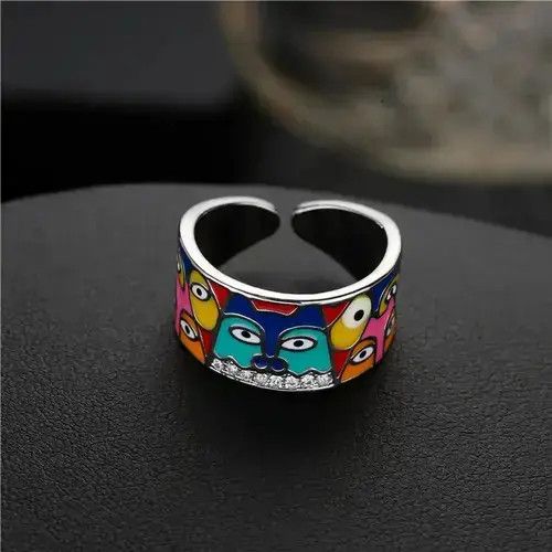 Jewelry x Ring Gold Plated Enamel Lovely Cat Ring, Men's