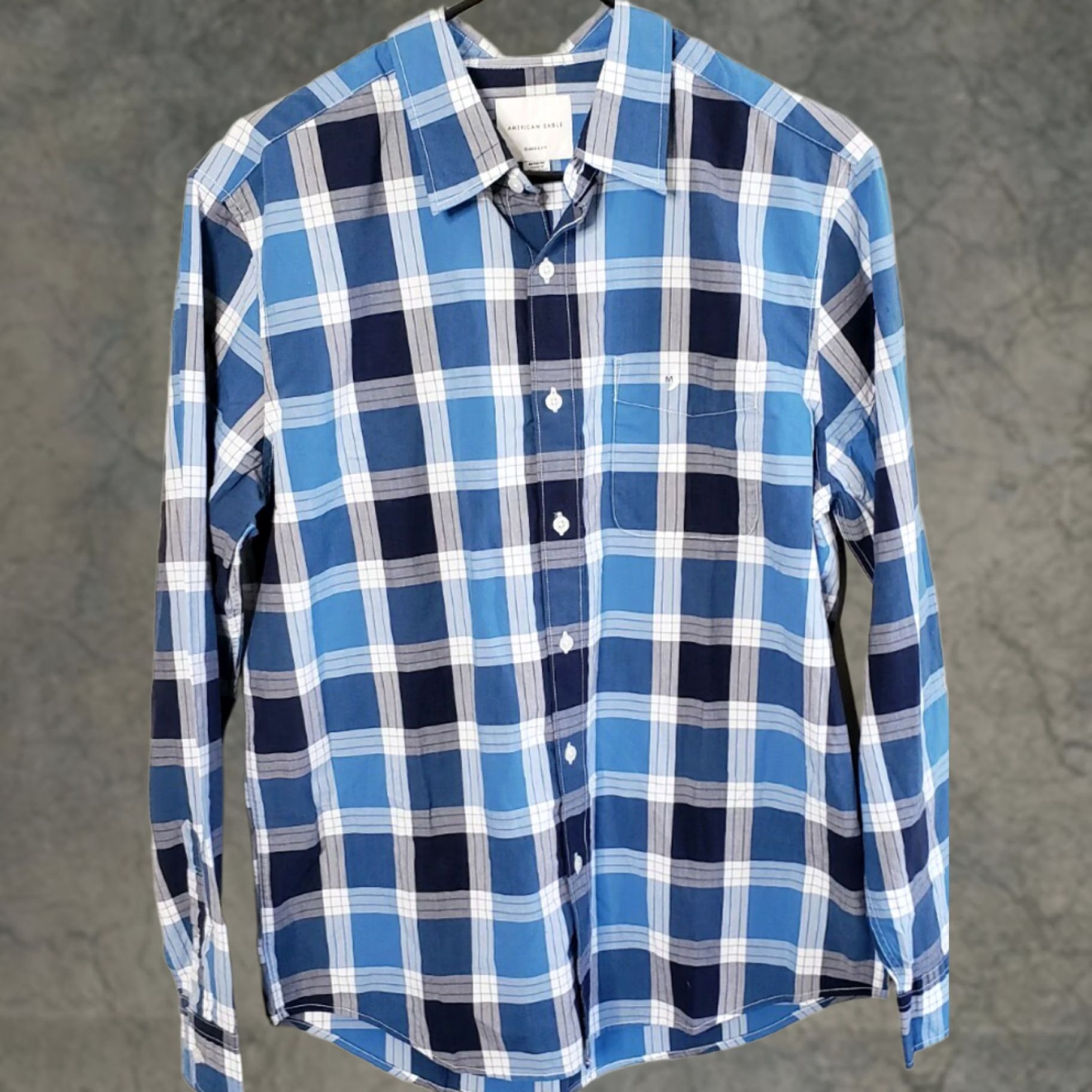 American Eagle Outfitters American Eagle AEO Shirt Plaid Button Down Medium Blue Mens Size US M / EU 48-50 / 2 - 1 Thumbnail