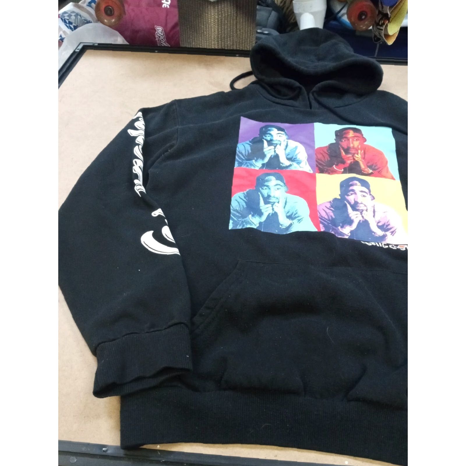 Vintage Tupac Hoodie Poetic Justice Black Cotton Knit Chemistry Large L — Hooded Graphic Print Pockets Mens Hip Hop Vintage: No Size US L / EU 52-54 / 3 - 7 Thumbnail