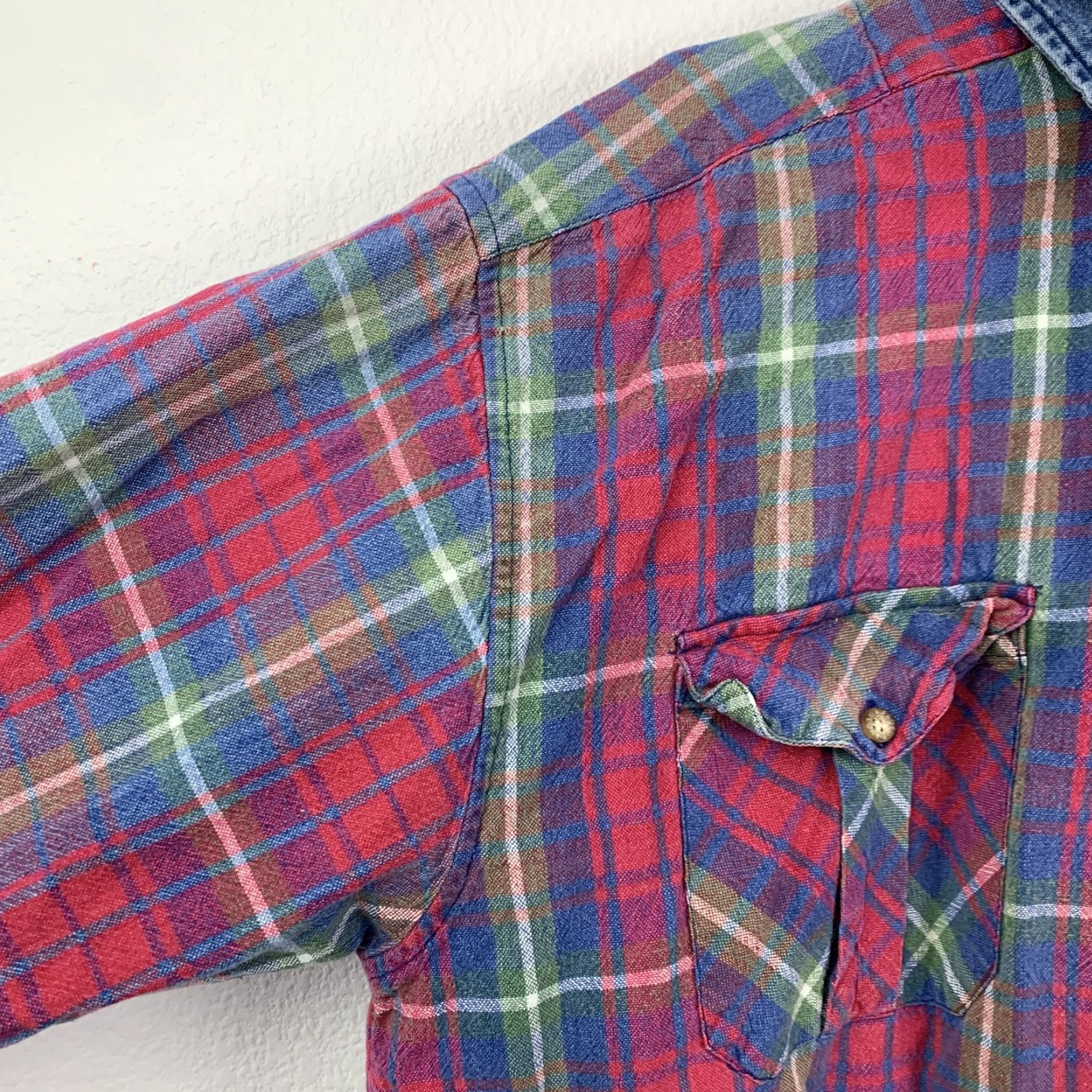 Faded Glory VINTAGE Faded Glory Shirt Plaid Flannel Denim Collar 90s Grunge Med/Large XL 2X Women Reproduction? Size M / US 6-8 / IT 42-44 - 3 Thumbnail
