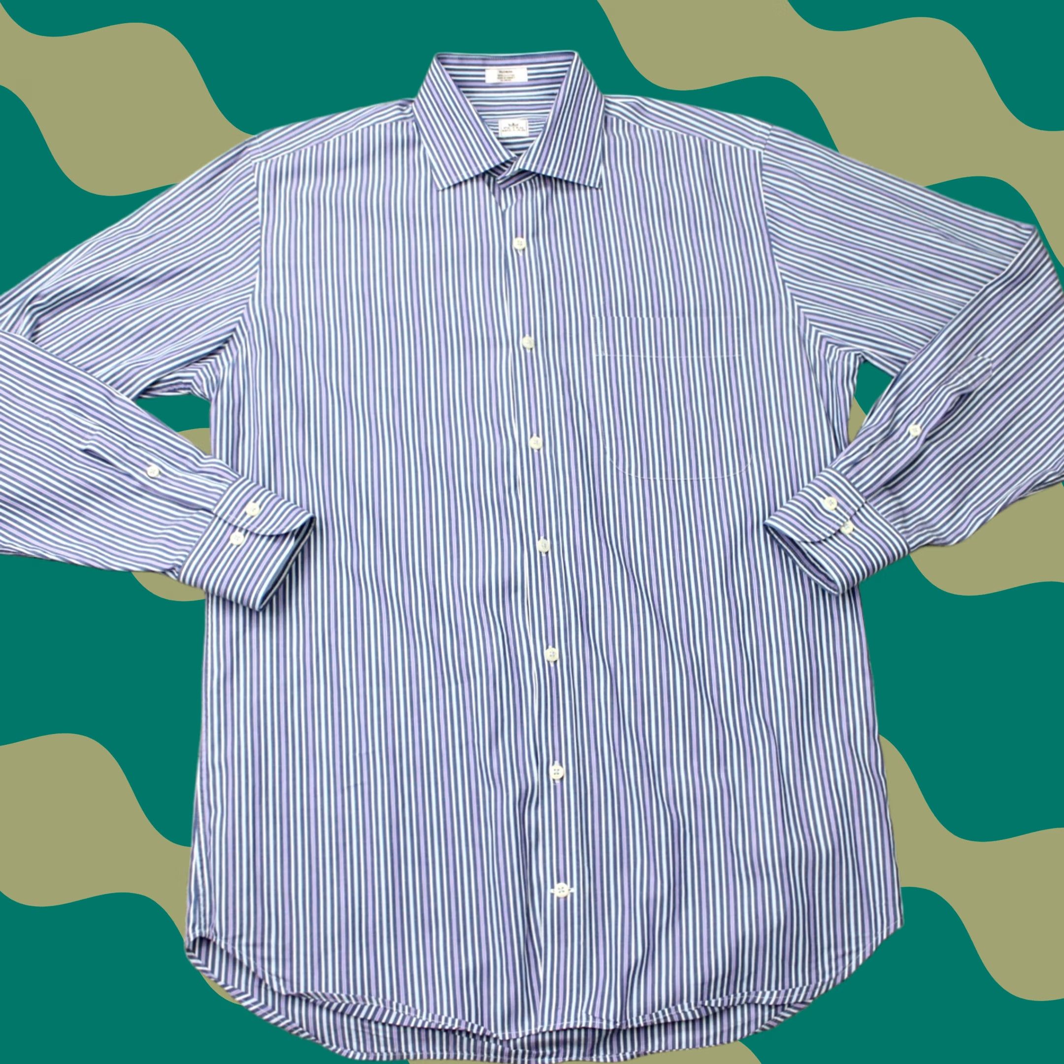 Peter Millar Peter Millar Crown Shirt Mens Medium Blue/Purple/White Striped 100% Cotton Button-Down Long Sleeve Size US M / EU 48-50 / 2 - 1 Thumbnail