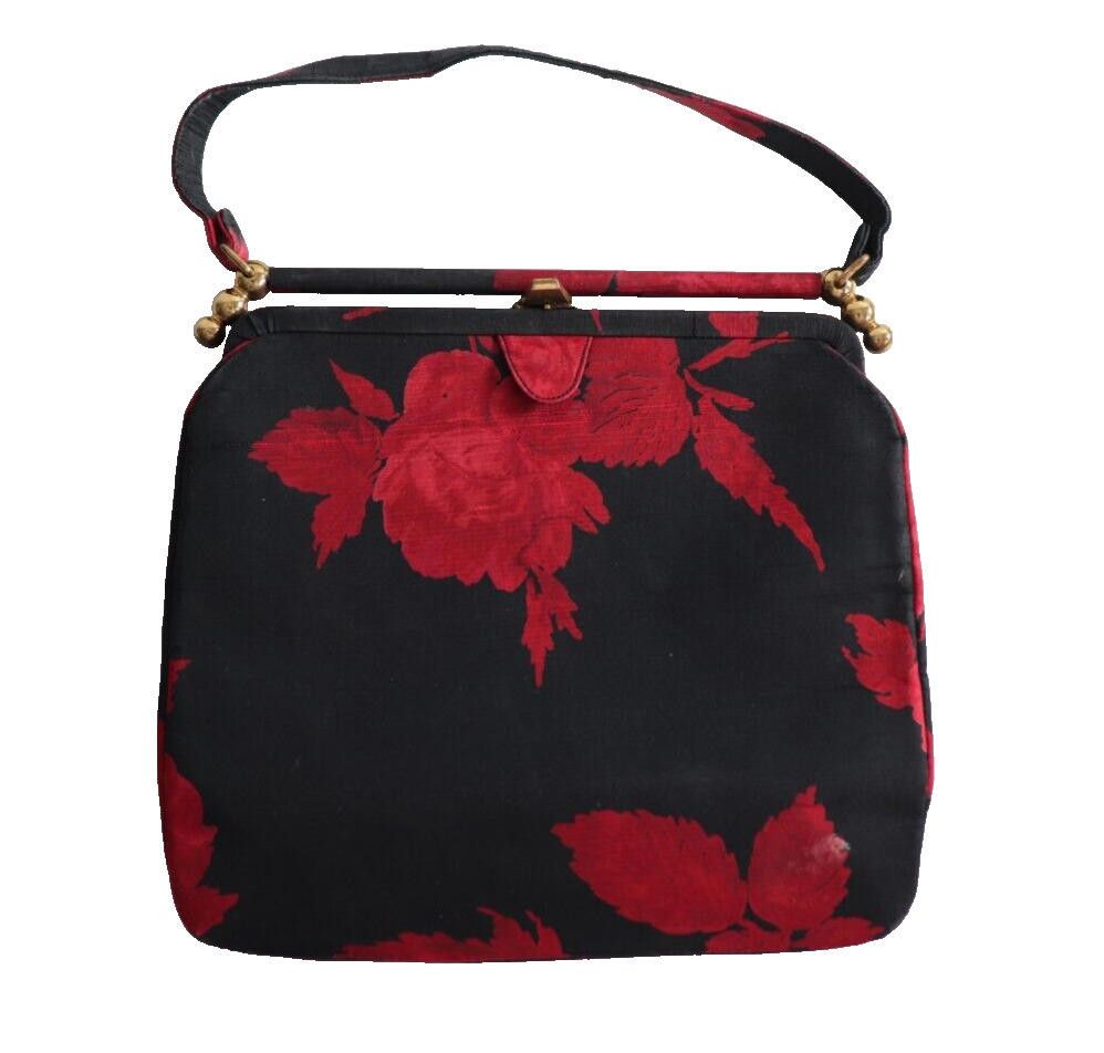 Palizzio New York Black Red Brocade Floral Handbag Purse