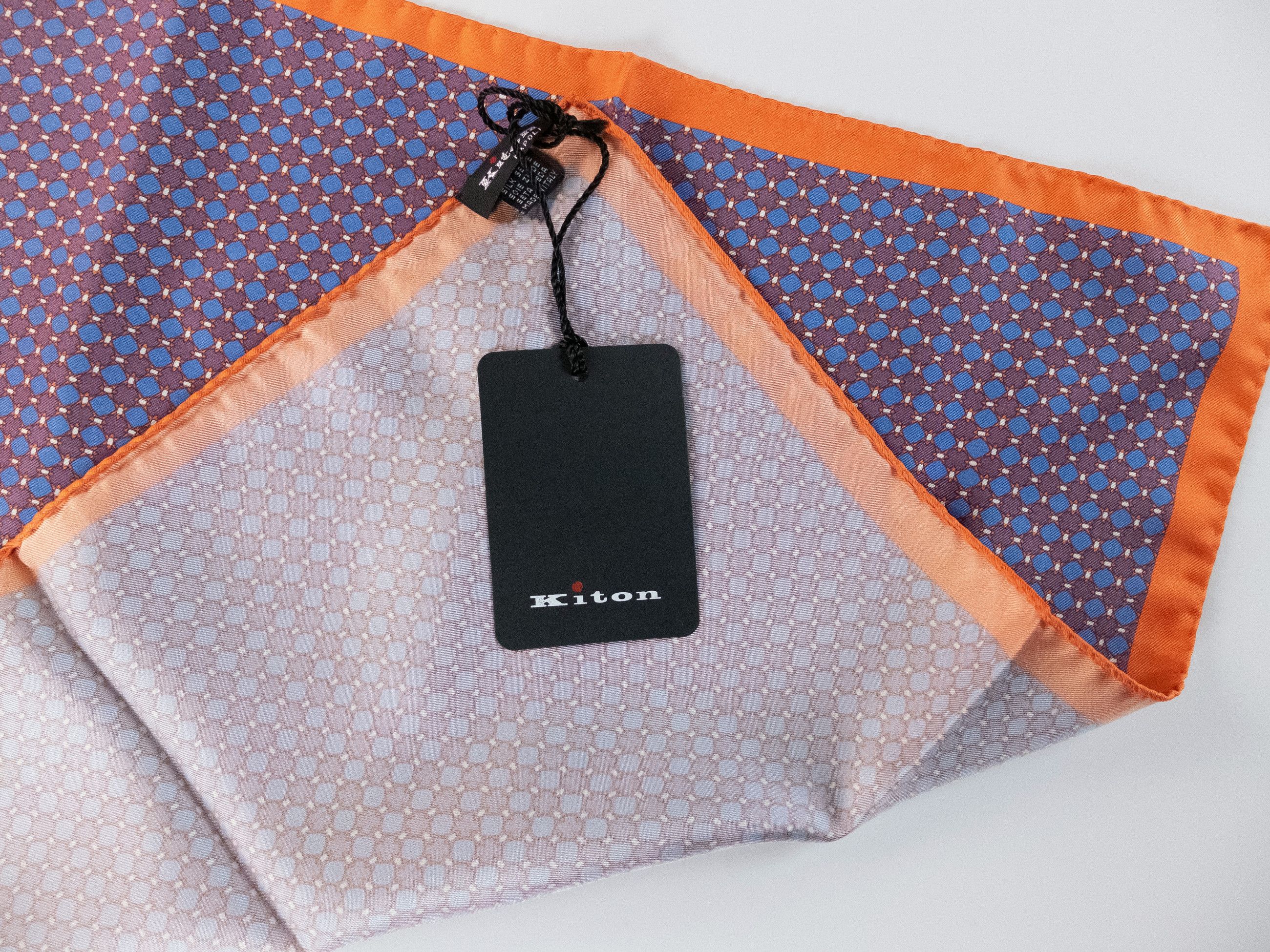 Kiton KITON Napoli purple & blue geometric silk pocket square Size ONE SIZE - 2 Thumbnail