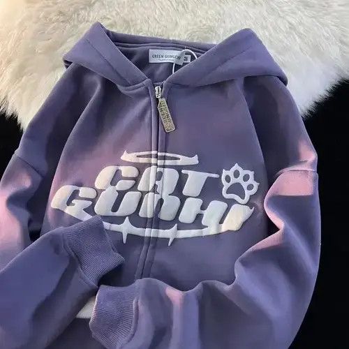 Japanese Brand Women Letter Print Hoodies Autumn Winter Retro Size ONE SIZE - 5 Thumbnail