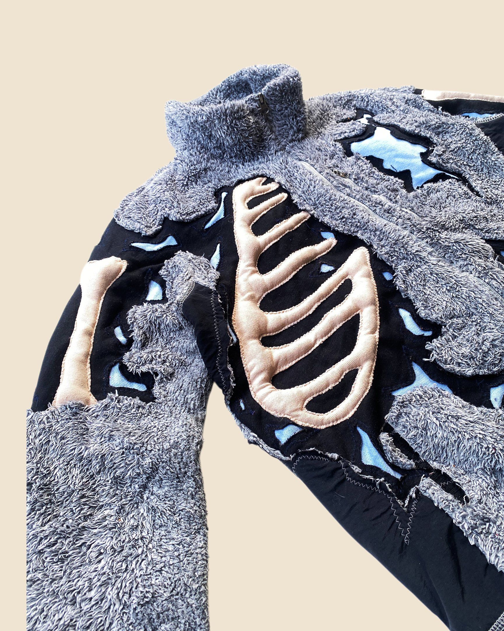 Handmade 1 OF 1 REWORKED CRACKY 3D PUFF SKELETON SHERPA JACKET SIZE M Size US M / EU 48-50 / 2 - 3 Thumbnail