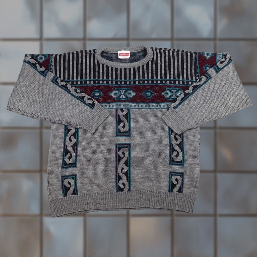 Vintage VINTAGE Bonjour Sweater Mens XL Gray Geometric Acrylic Pullover Made USA 90s Size US XL / EU 56 / 4 - 1 Thumbnail