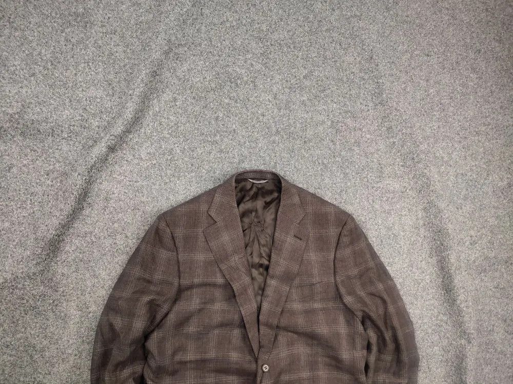 Canali Canali Italy 13290 Linen Blend Check Classic Blazer Jacket Size US L / EU 52-54 / 3 - 2 Thumbnail
