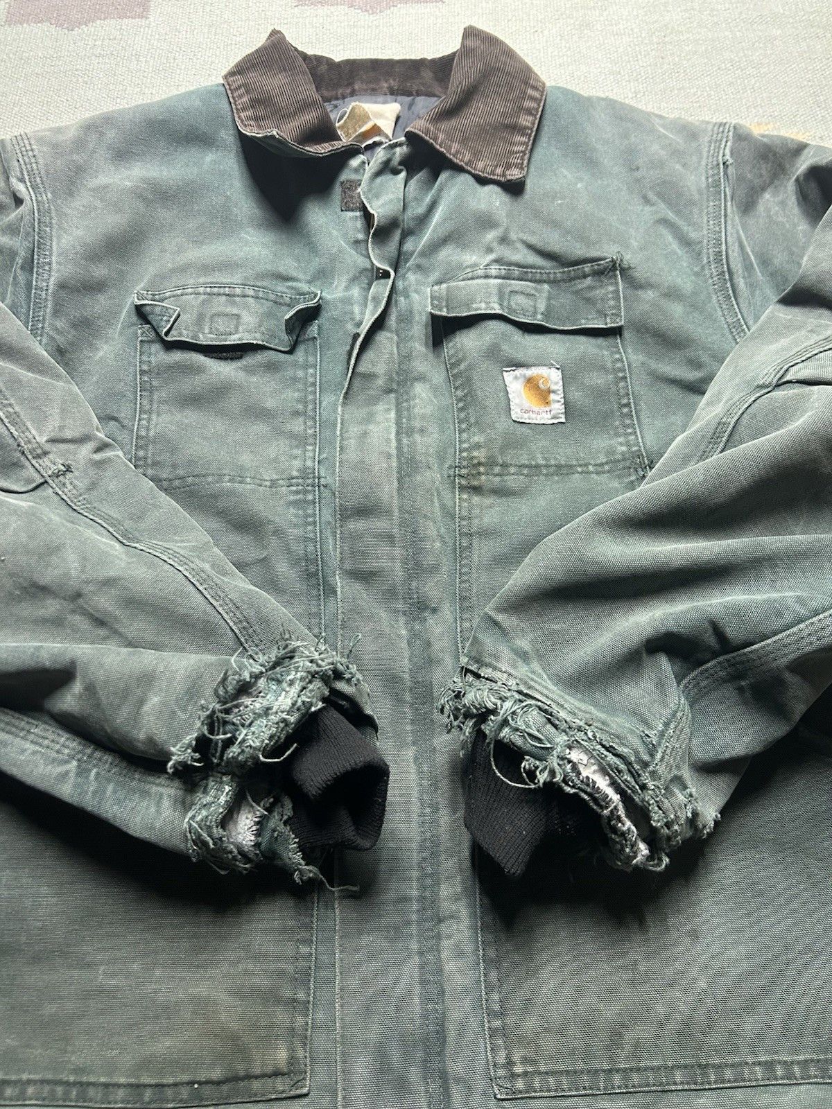 Vintage Vtg Carhartt J22 HTG Arctic Work Jacket Hunter Green Fade XL Size US XL / EU 56 / 4 - 2 Thumbnail