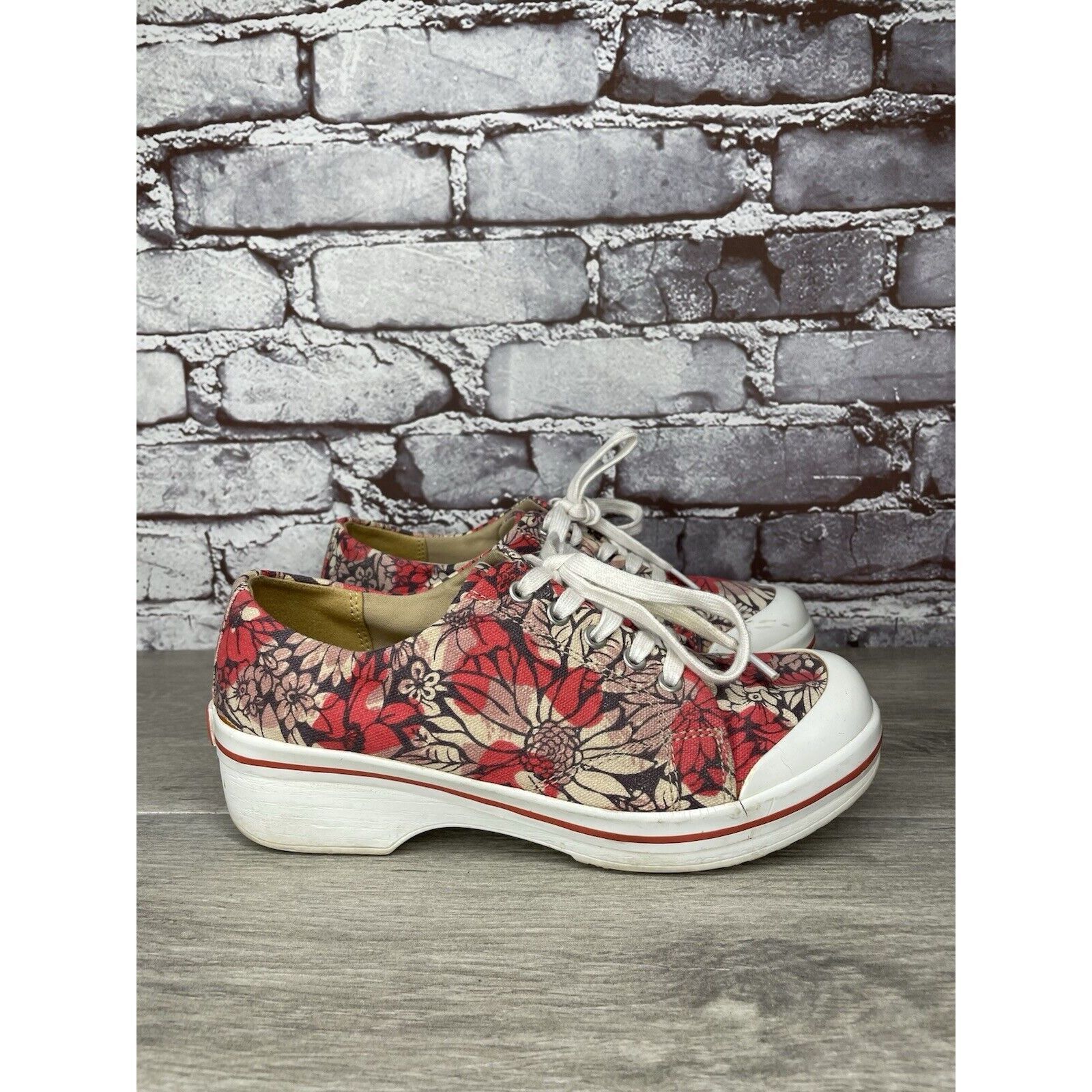 Other Dansko Veda Vegan Red Floral Lace Up Sneaker Clogs Shoes Wom Size US 6.5 / IT 36.5 - 3 Thumbnail